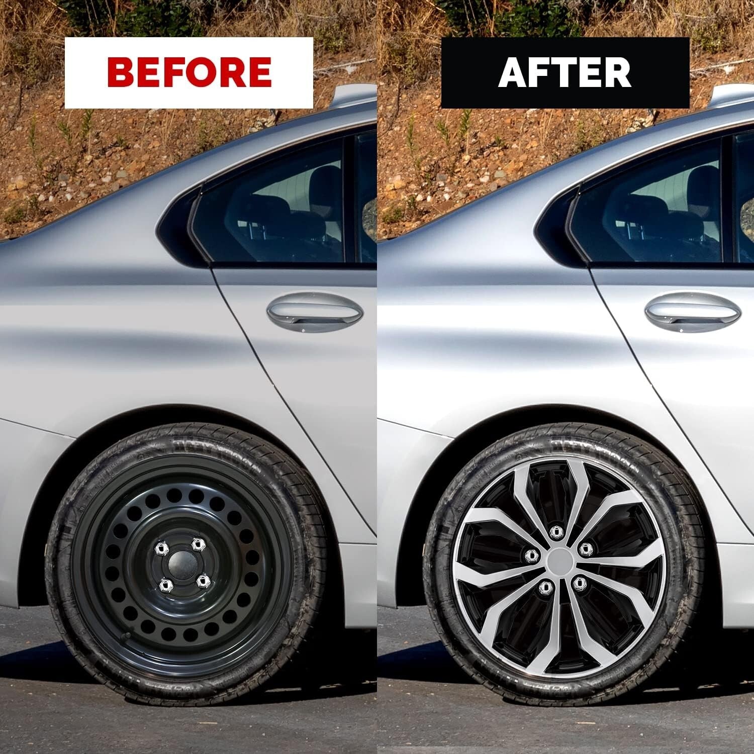 Transform Your Ride with 17-Inch Black & Silver ABS Wheel Covers - Set of 4