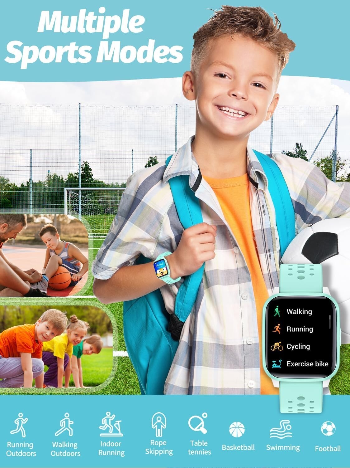 Durable Kids Smartwatch with Activity Tracking & Vibration Alarm - Green Design