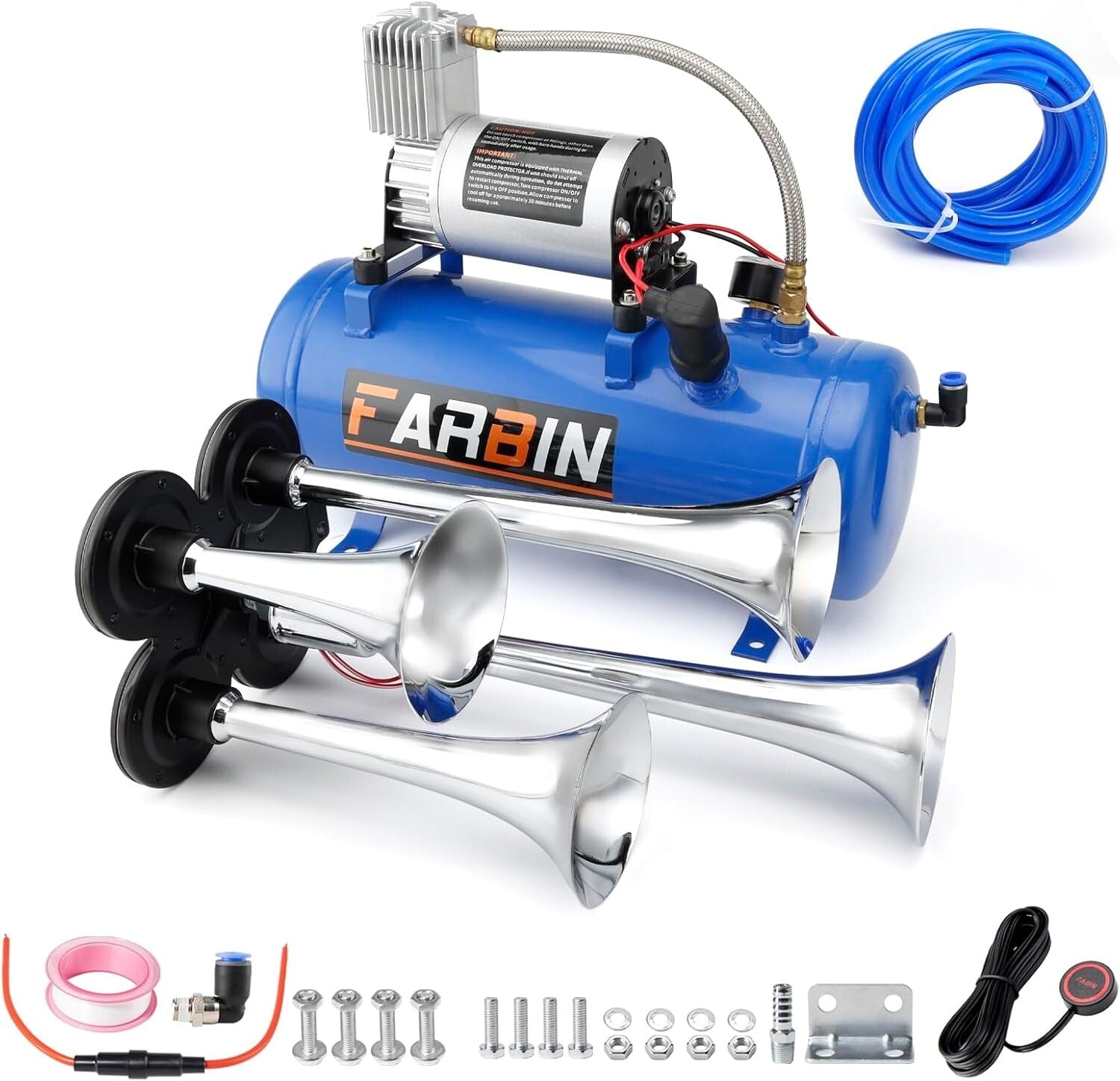 Universal 178DB Air Horn Kit for Trucks, Cars, Boats - Complete with Compressor