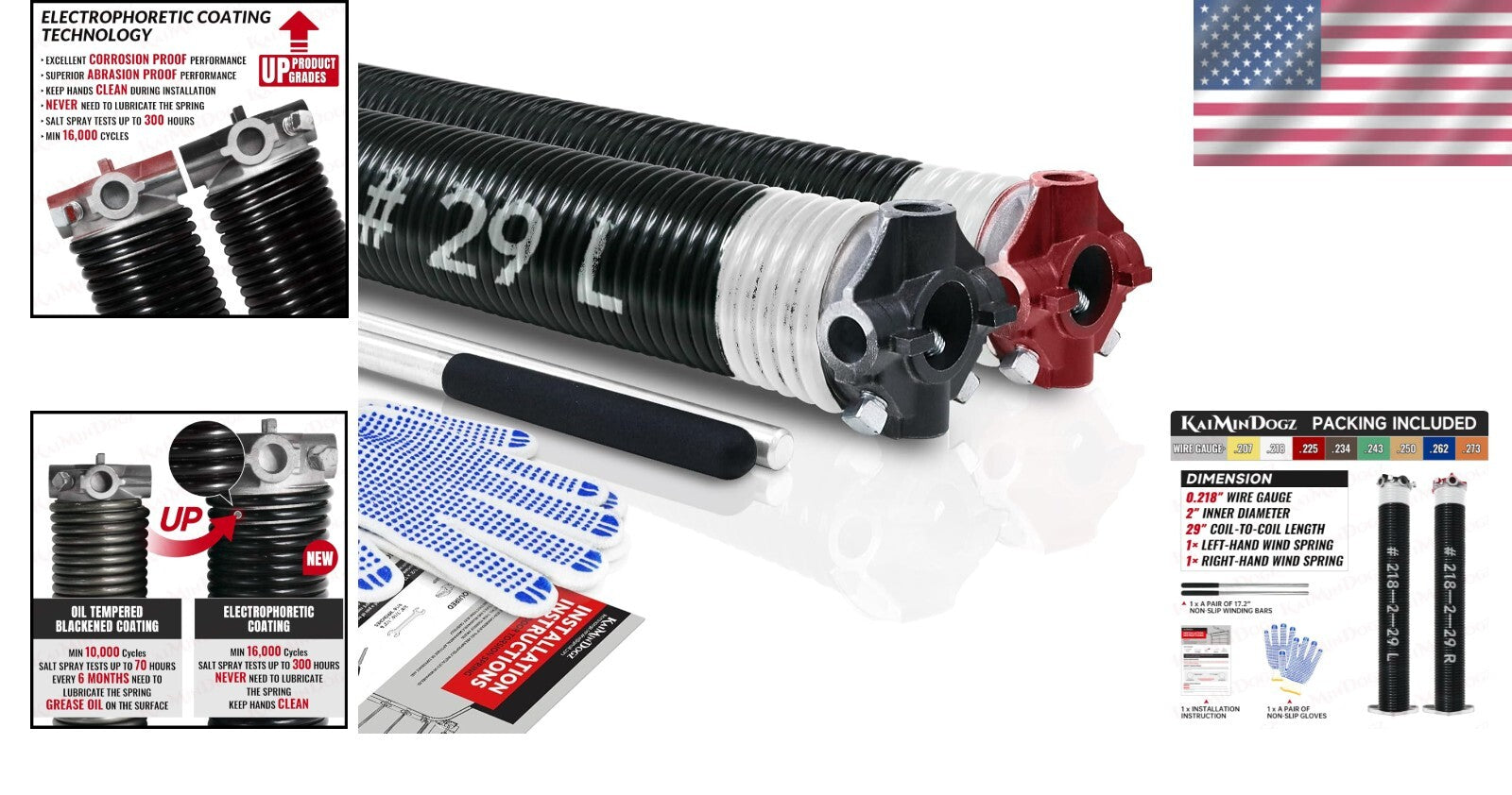 Durable 2" Garage Door Torsion Springs Set - 16,000 Cycles with Installation Kit