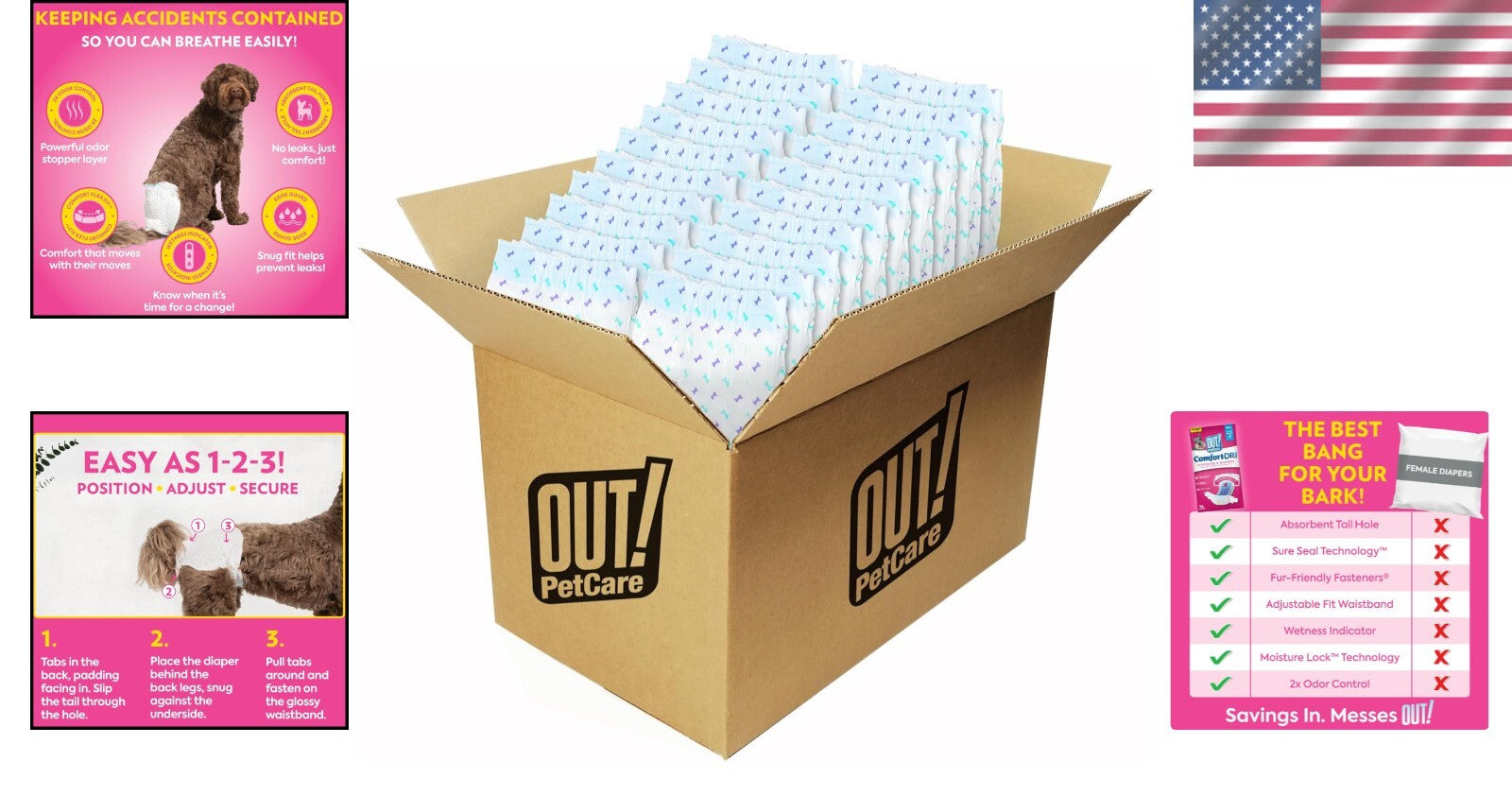 Petcare Disposable Dog Diapers for Female Dogs - Incontinence & Heat Cycle Aid