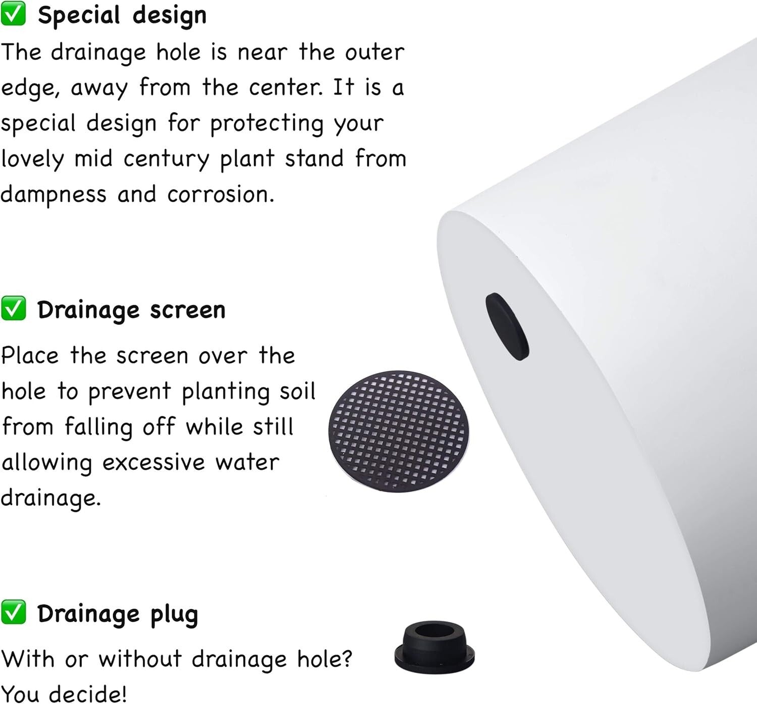 Elegant 12-Inch Round Matte White Pot with Drainage Plug - Indoor/Outdoor Use