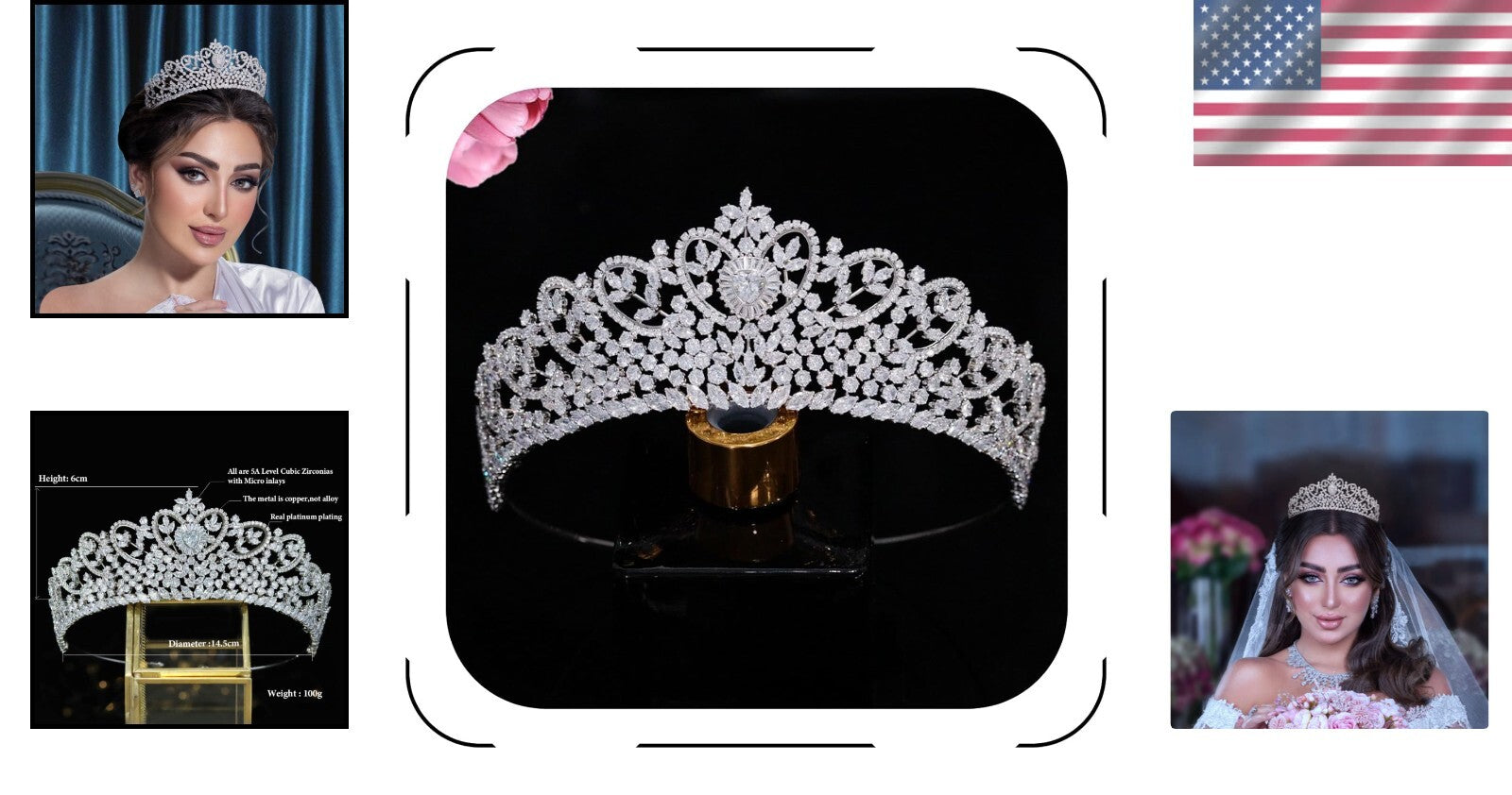 Lightweight Bridal Tiara with Secure Pin Loops - Perfect for Weddings & Events