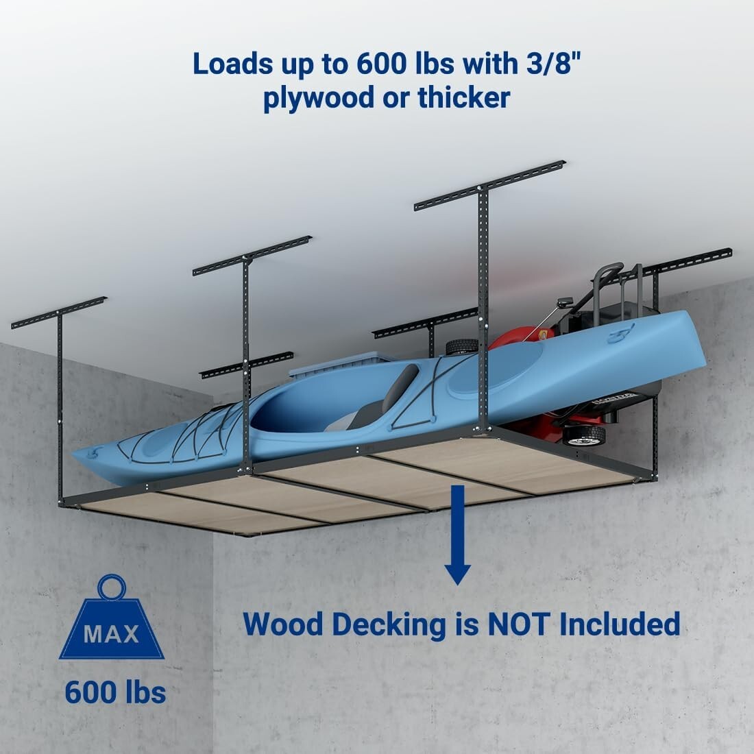 Ceiling-Mounted 4x8 Garage Storage Rack - 600 lbs Heavy Duty Organization System
