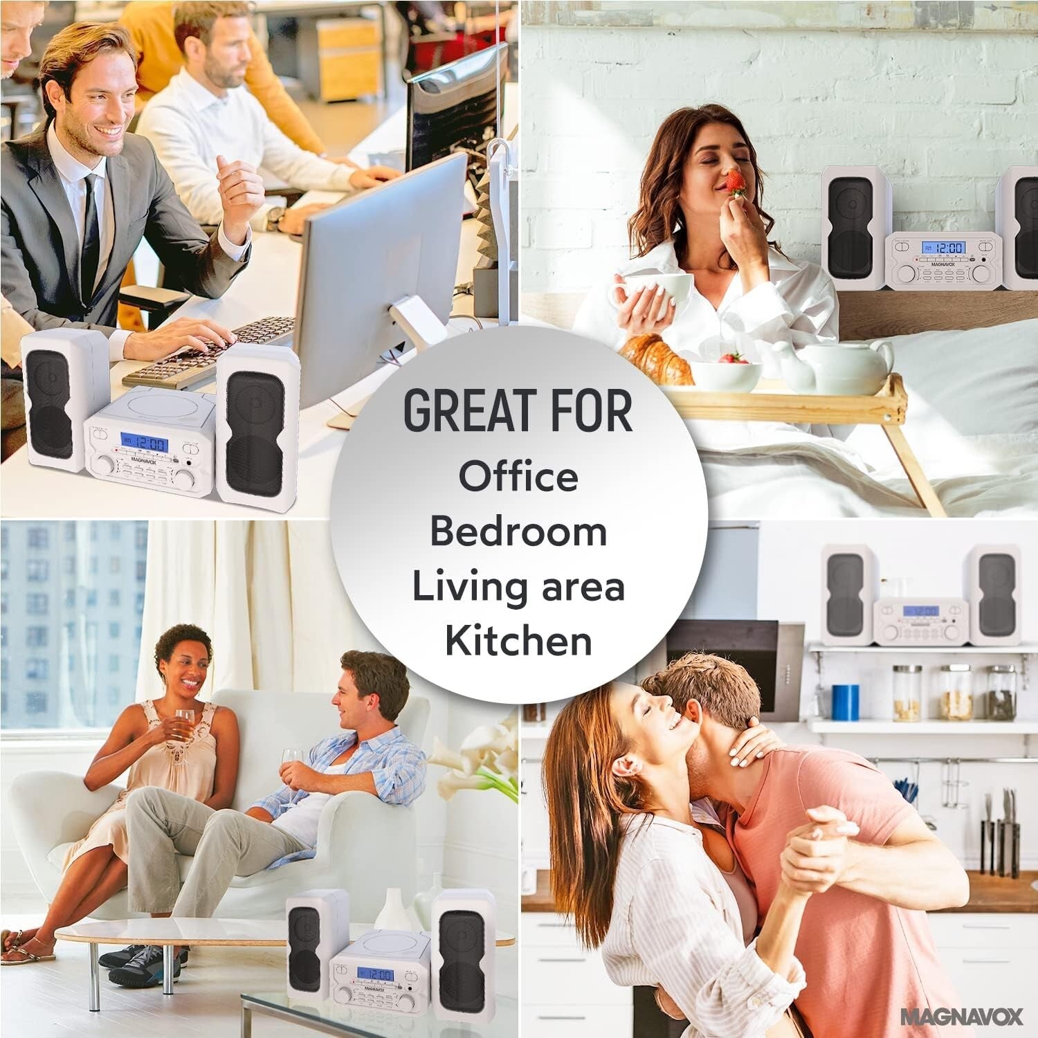 Sleek White Bluetooth CD Shelf System with FM Radio – 100 Years of Sound Quality