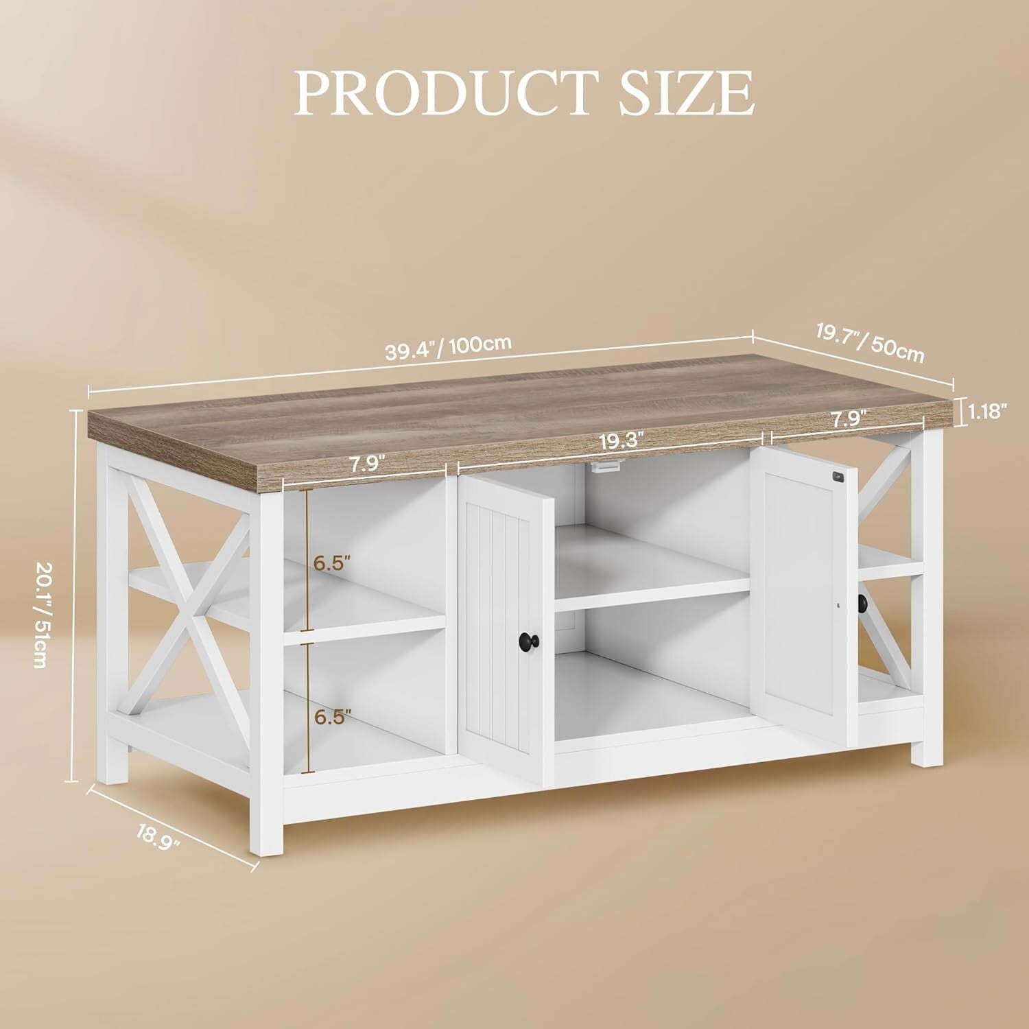 Farmhouse-Modern Coffee Table with Storage Cabinet and Easy Assembly - 39-inch