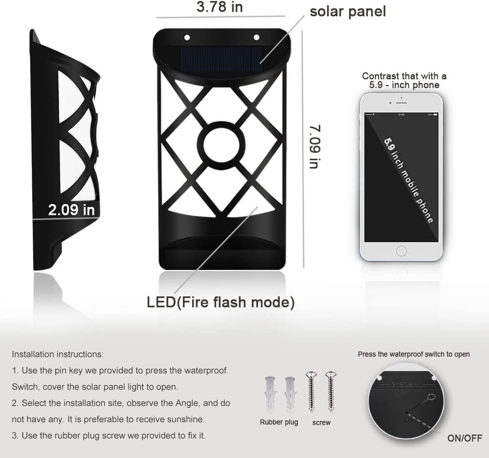 Dancing Flame Solar Lights for Outdoor Ambiance - Easy Wall Mount Installation