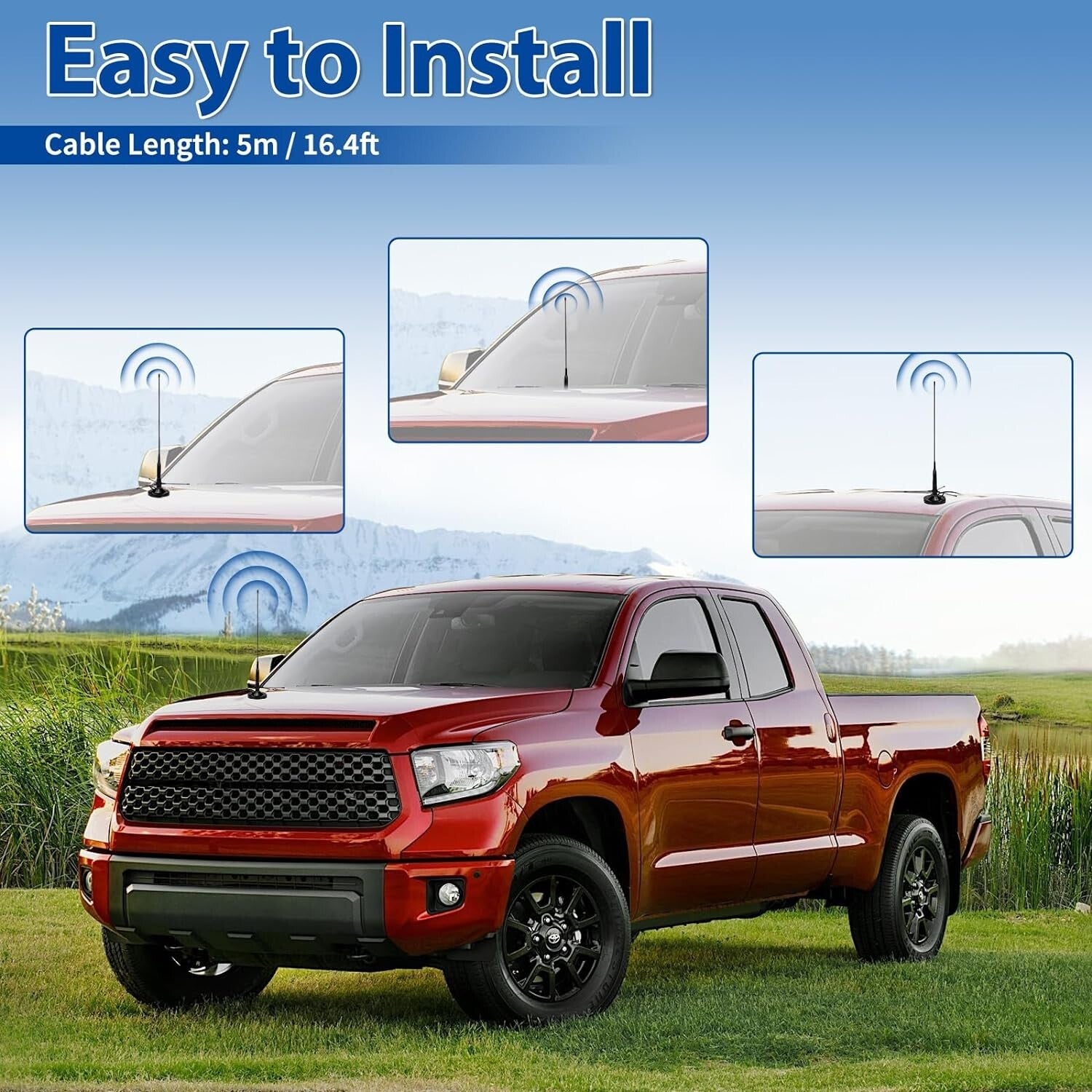 5M Cable Mobile Ham Radio Antenna with Dual Band Magnetic Mount - Easy Install