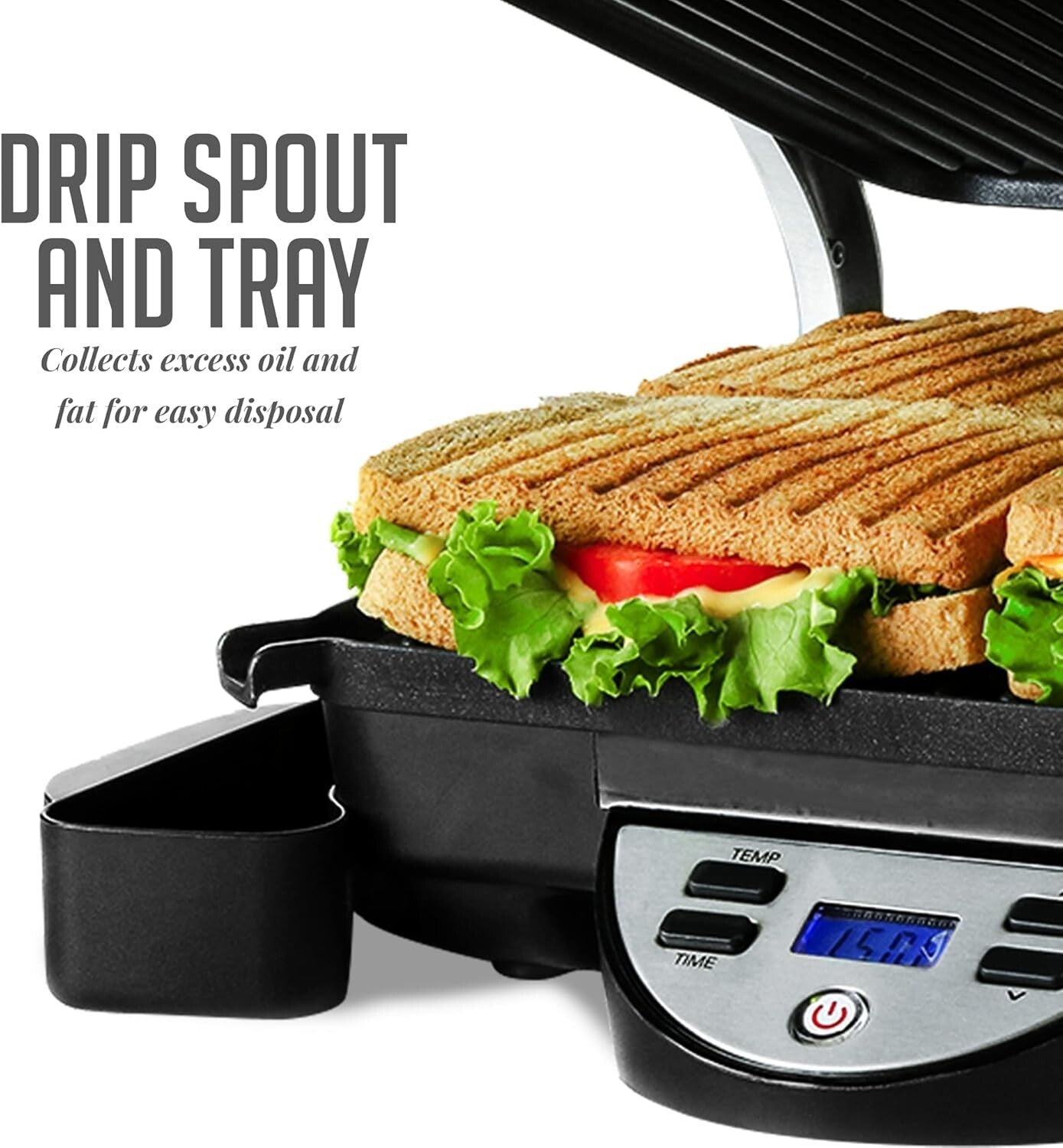 Compact Electric Panini Press with Automatic Timer - Ideal for Small Spaces
