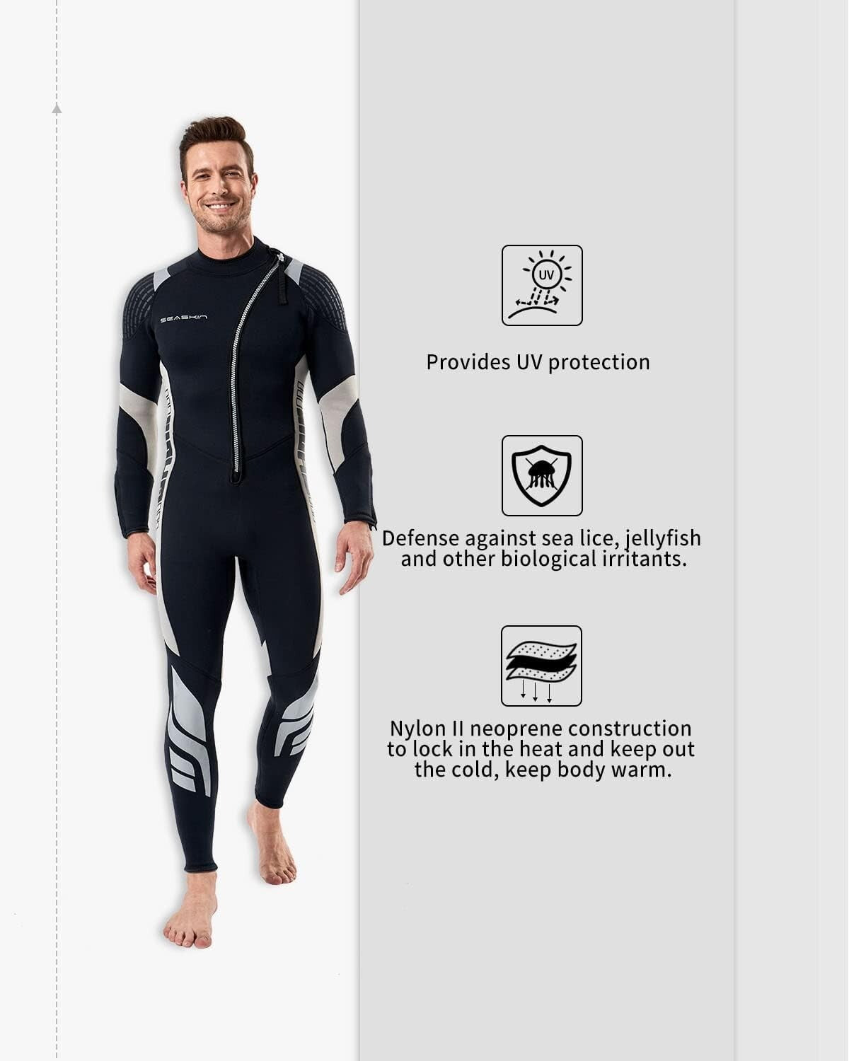 Durable Long Sleeve 3mm Wetsuit with Front Zip - Men’s Water Sport Essential
