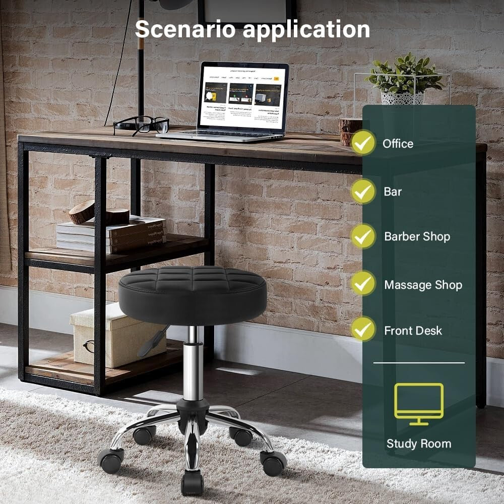 Compact Black Swivel Chair - 360-Degree Rolling Stool for Beauty & Relaxation