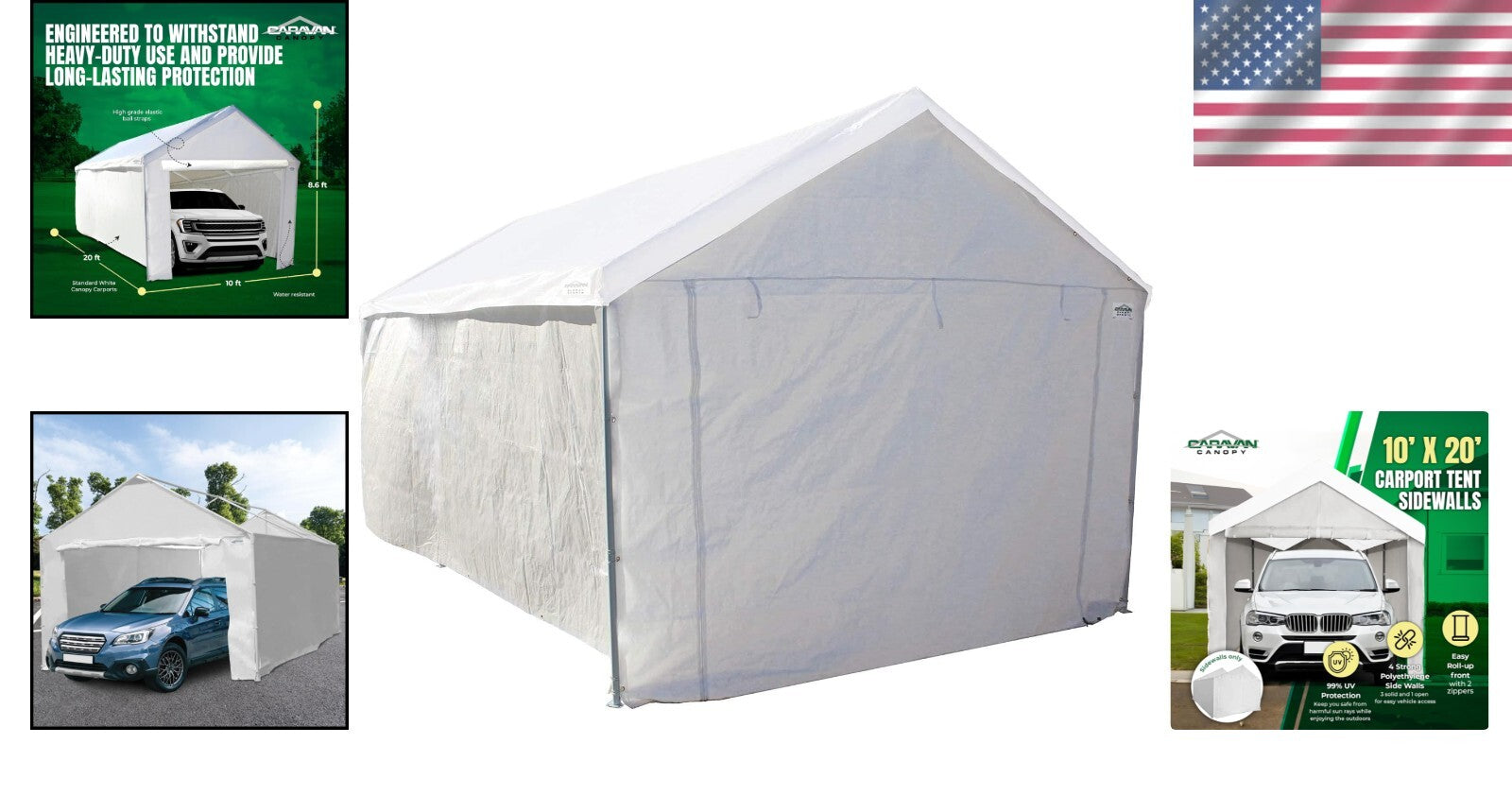 10x20 Waterproof Canopy Tent Sidewalls for Domain Carport with Elastic Straps