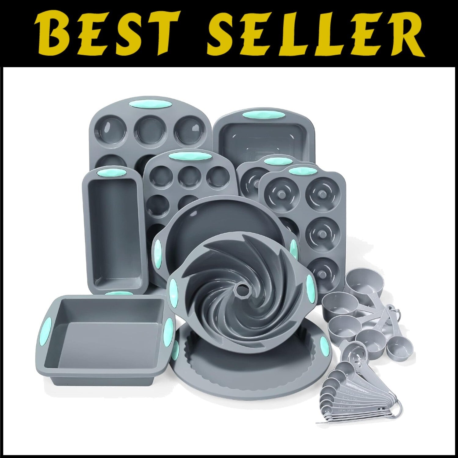 27-Piece Silicone Baking Set - Non-Stick Bakeware with Measuring Cups & Spoons