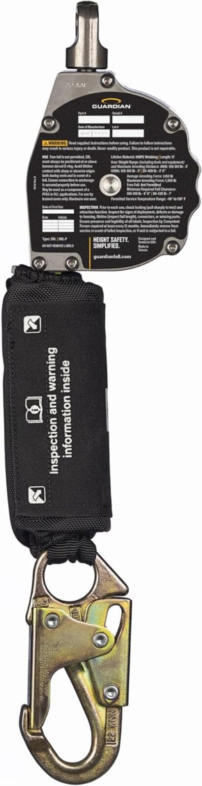 Guardian Halo SRL: 11 ft Self-Retracting Lifeline with Carabiner - ANSI Compl...