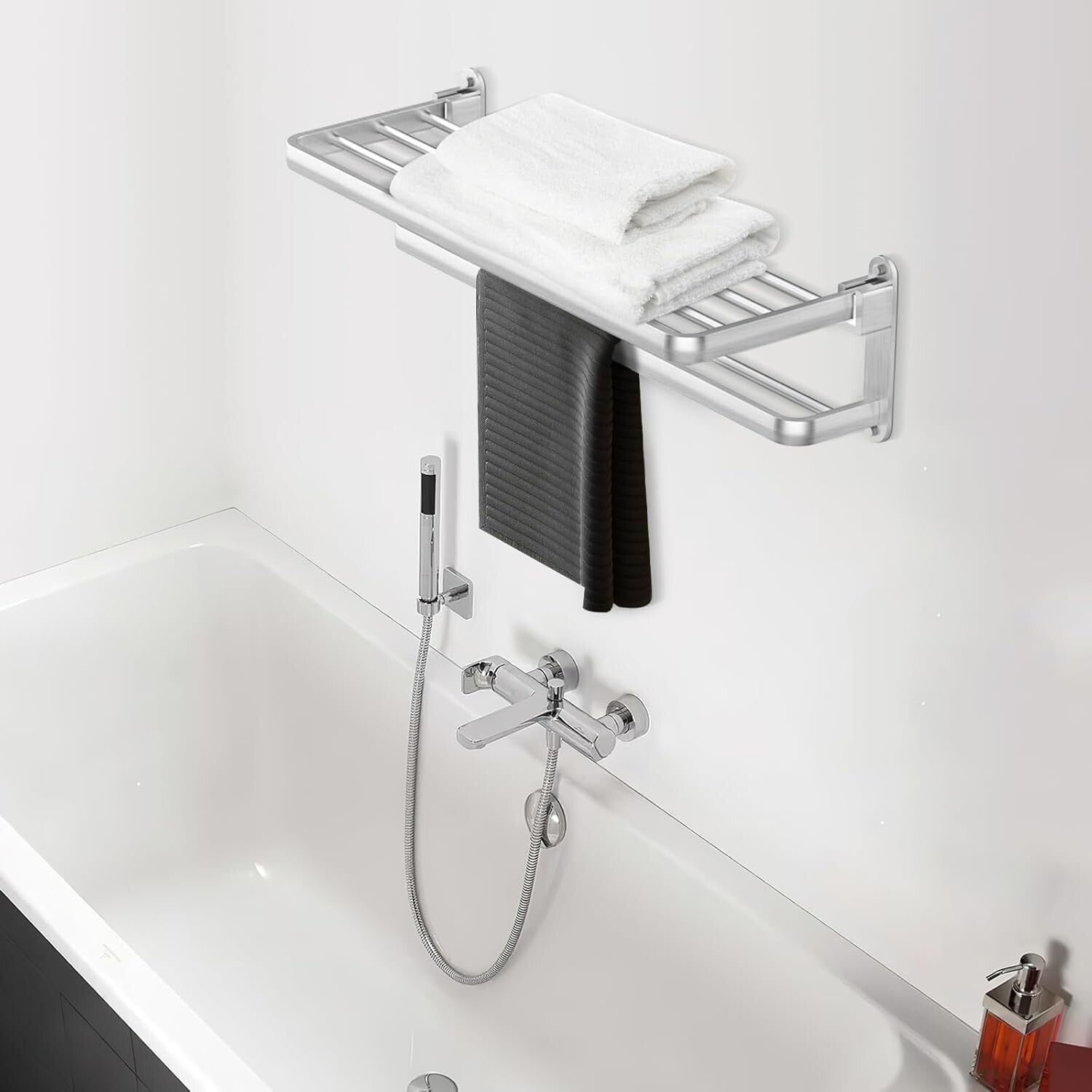 Elegant Brushed Satin Nickel 24-Inch Towel Shelf with Dual Bars - Wall-Mounted