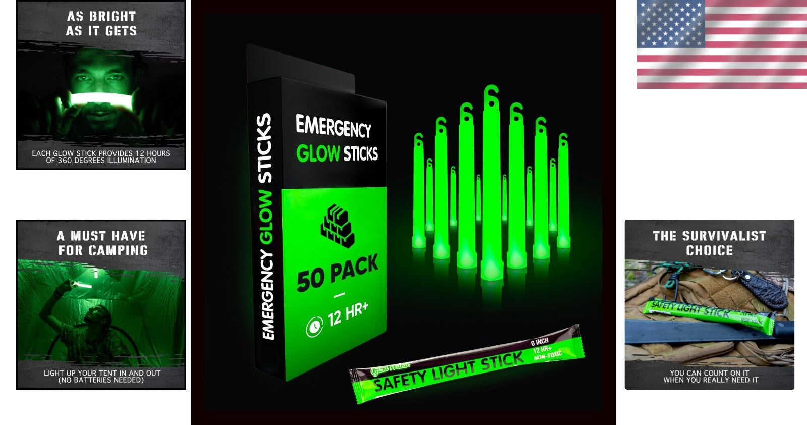 50 Pack Emergency Glow Sticks - 12 Hour Ultra-Bright Illumination for Safety