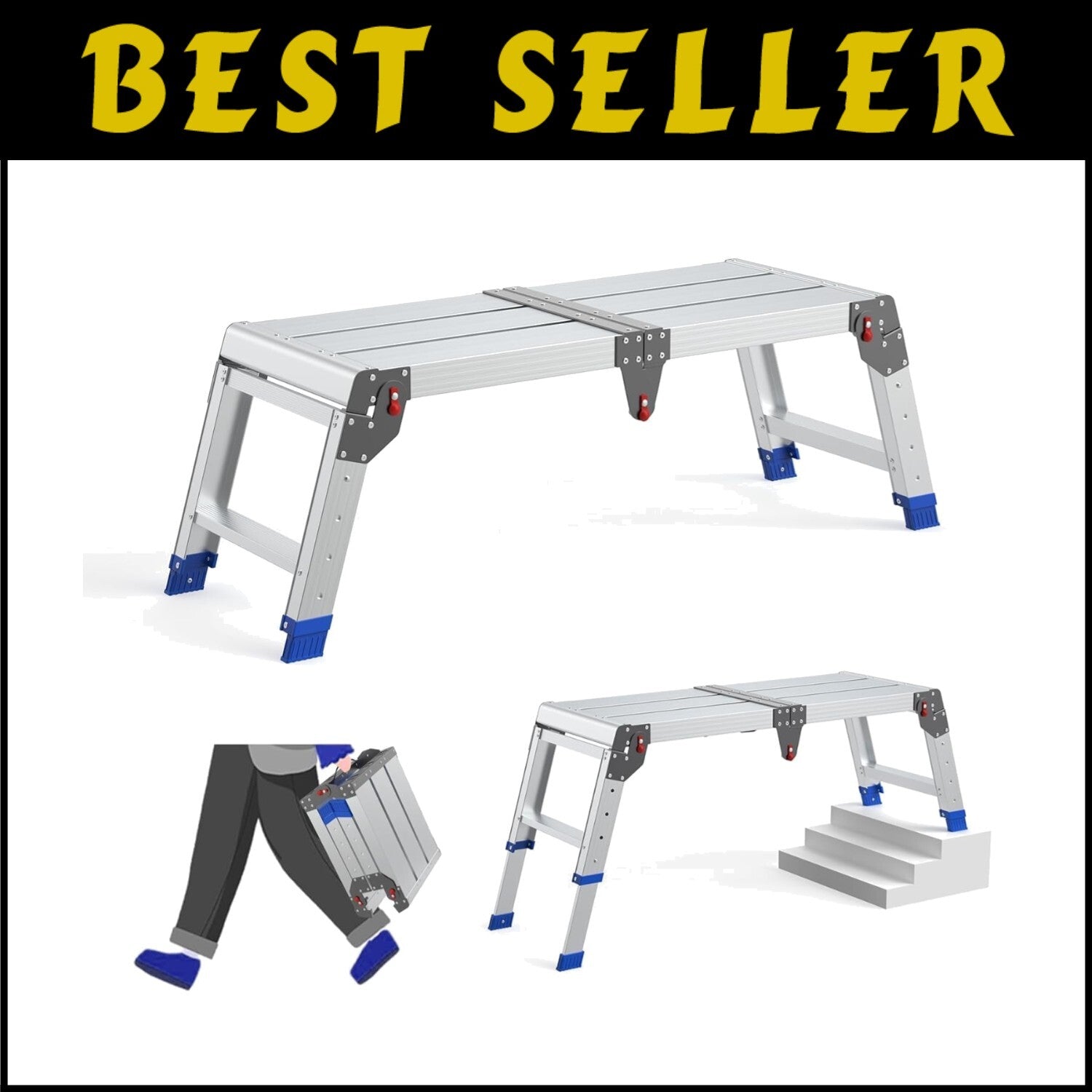Versatile Folding Step Stool - Aluminum, 600 lbs Capacity, Tool-Free Assembly