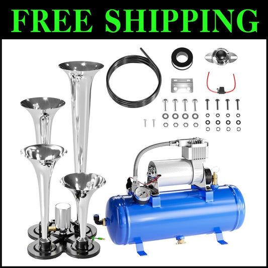Loud 150DB Train Horn Kit with 1.59 Gallon Compressor - Easy Install for Trucks
