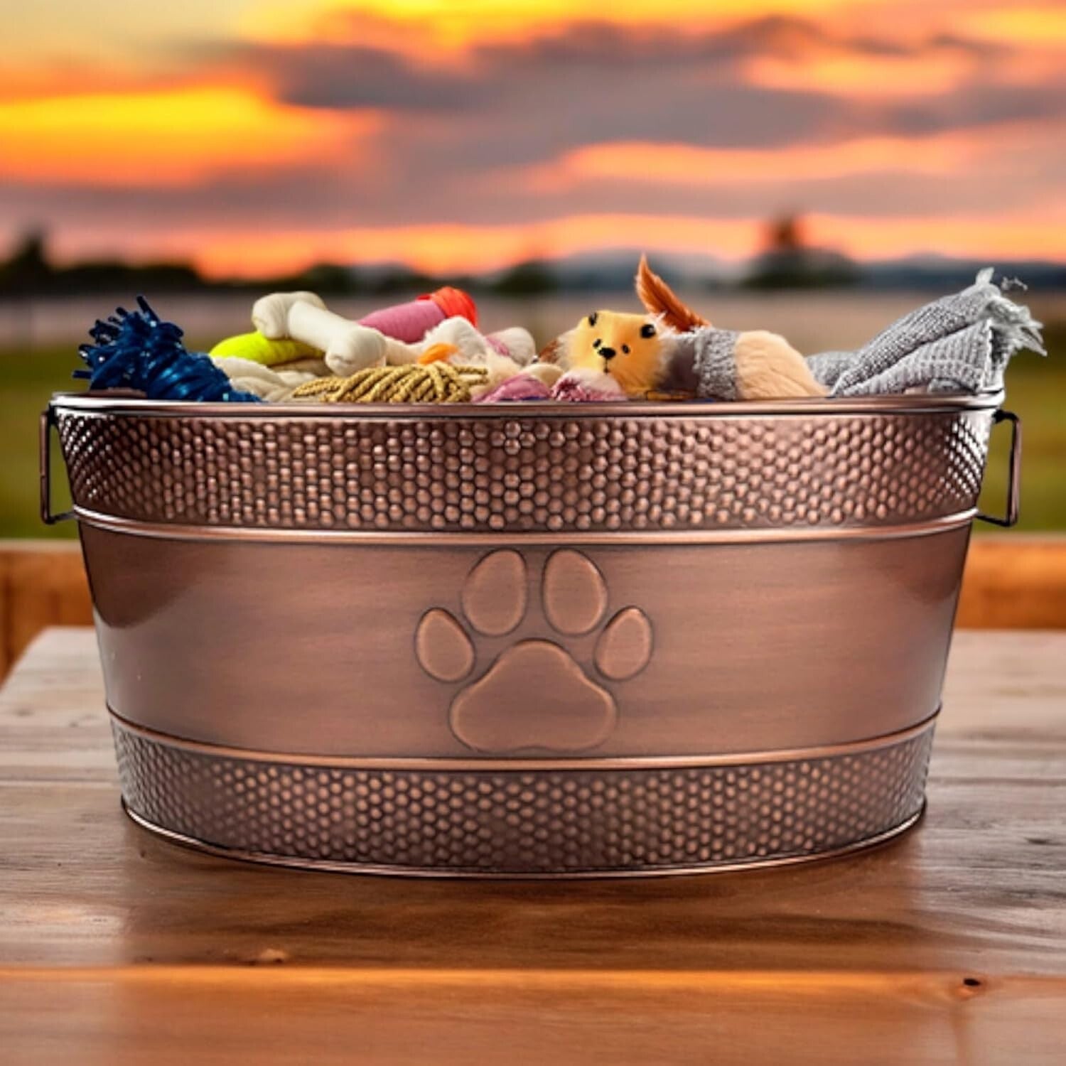 Indestructible Copper Galvanized Dog Toy Bin - Stylish 25 Qt Storage Solution