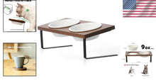 Load image into Gallery viewer, Stylish Elevated Cat and Puppy Bowls with Natural Walnut Stand - Easy Clean