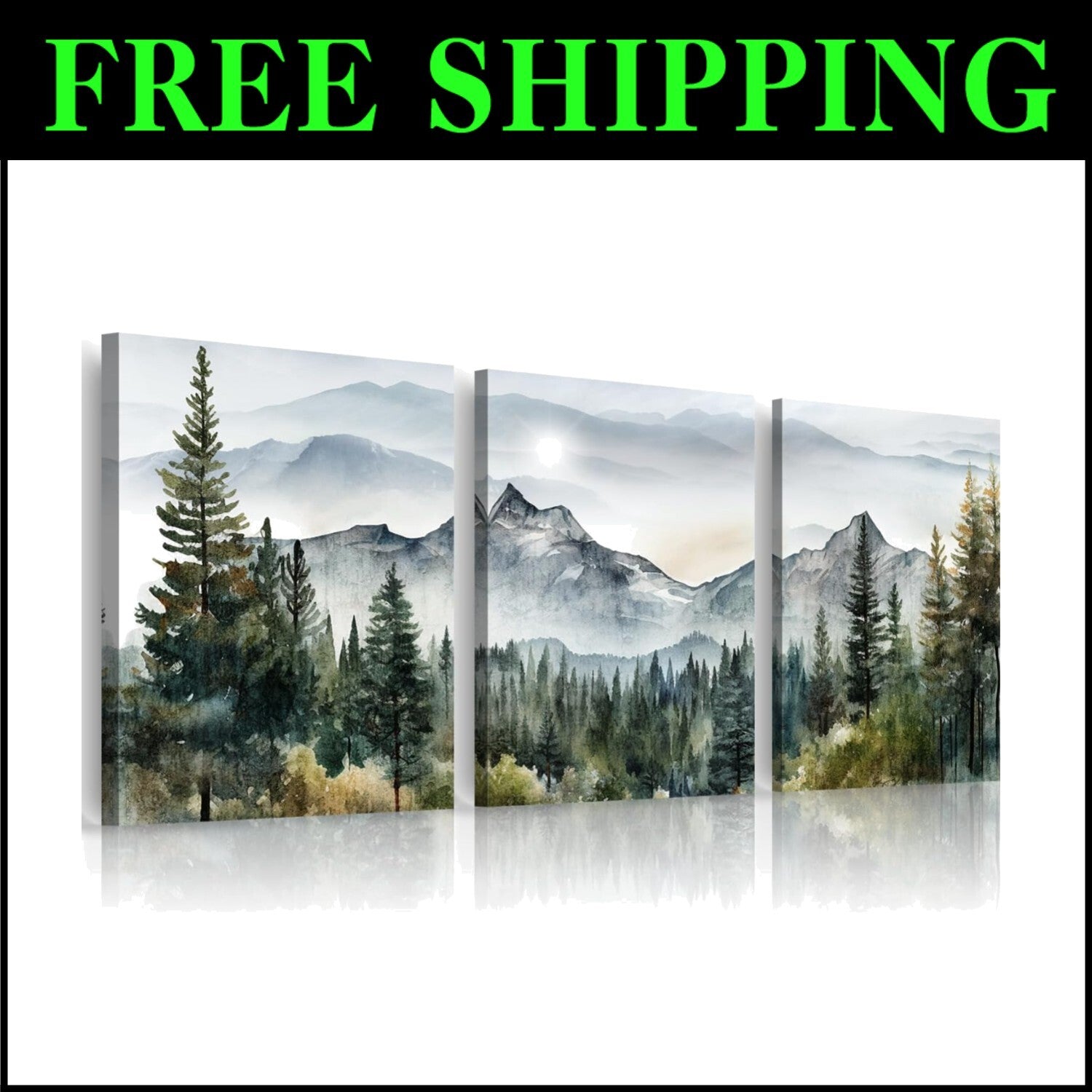 Set of 3 Framed Canvas Art Prints - Abstract Mountain Landscapes for Walls