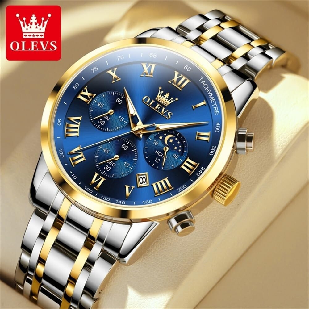 Gifts for Him: Elegant Men's Multi-Dial Chronograph Watch, Waterproof & Luminous