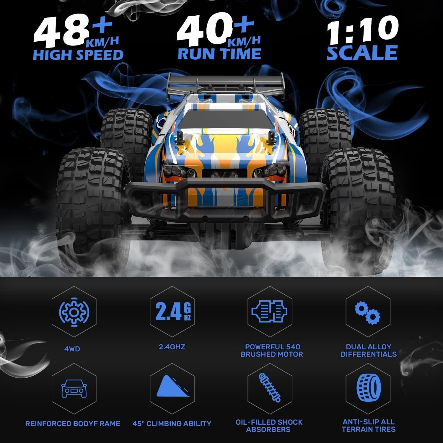 1:10 Scale RC Monster Truck - High Speed 48KM/H, Perfect Gift for Kids & Adults
