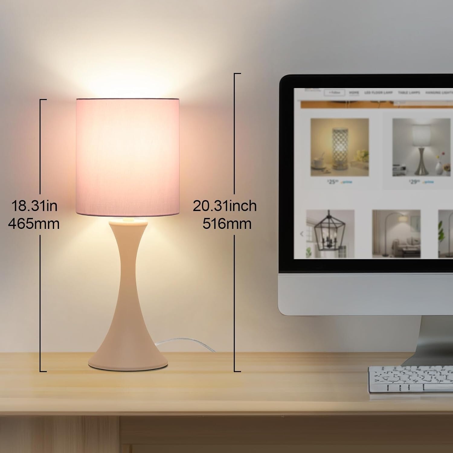 Elegant Pink Touch Lamp with 3-Way Dimmable Control – Perfect Nightstand Decor