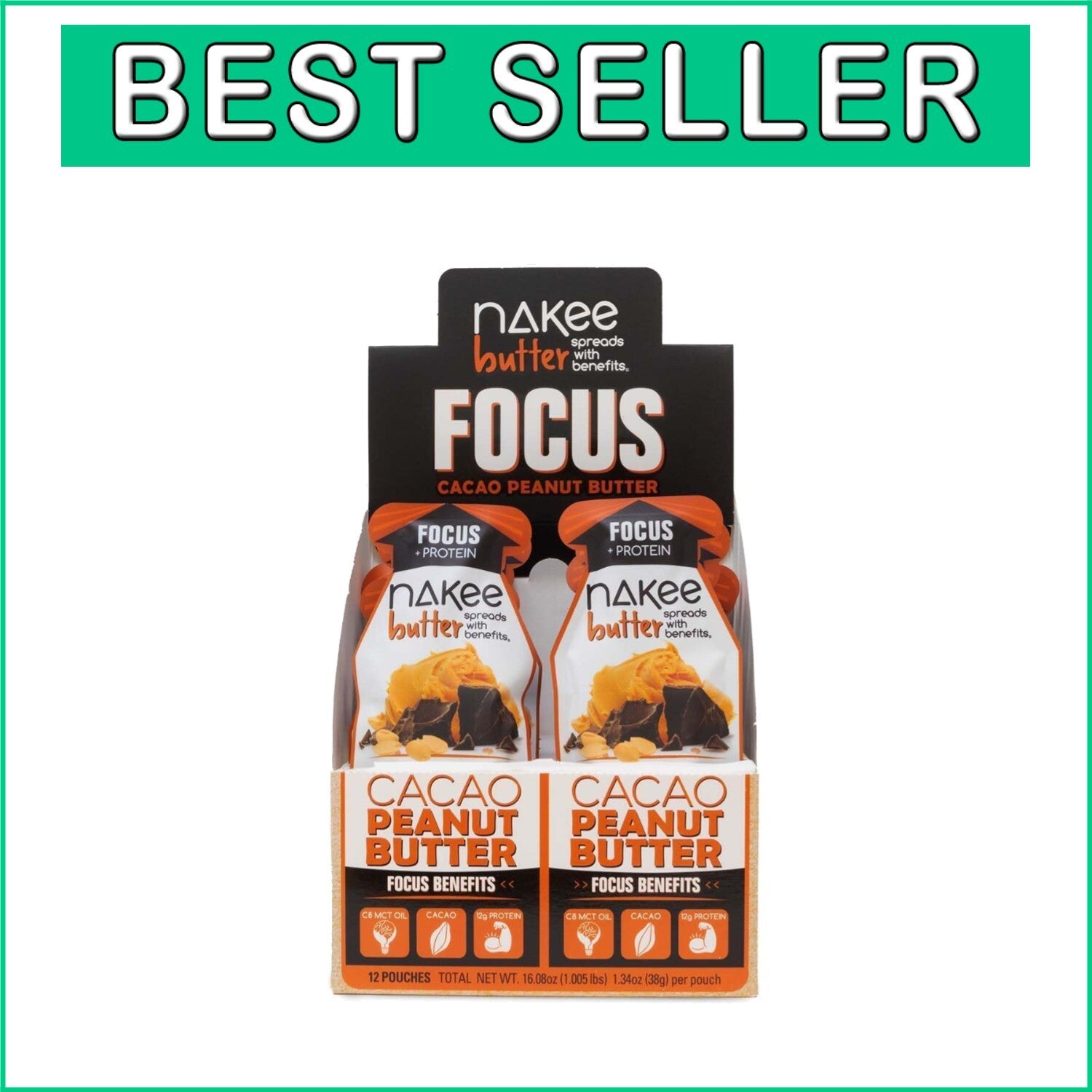 12-Pack Cacao Peanut Butter Protein Spread - Elevate Focus & Energy On-the-Go