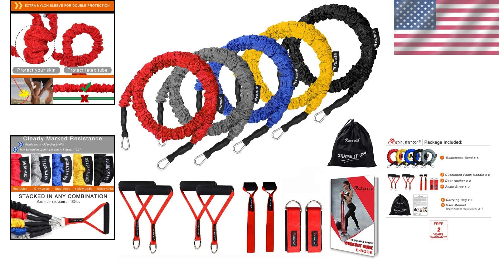 14PCS Premium Resistance Bands Set - Adjustable Workout Bands 20-150lbs