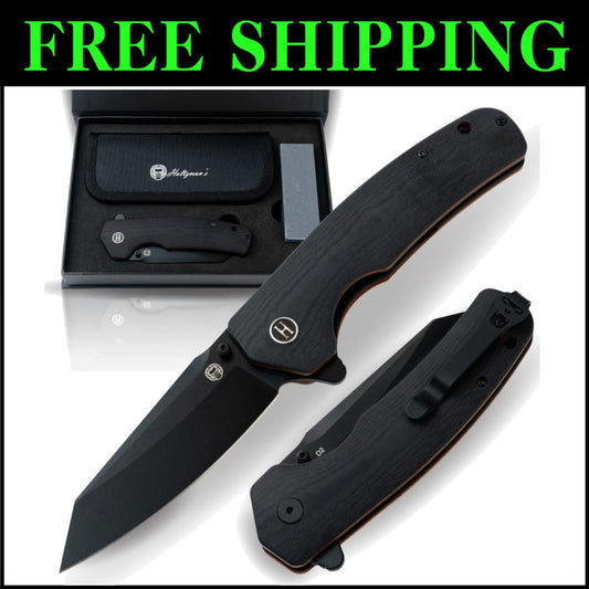 Versatile Black+Orange Tactical Pocket Knife with Gift Box - Perfect for Camping