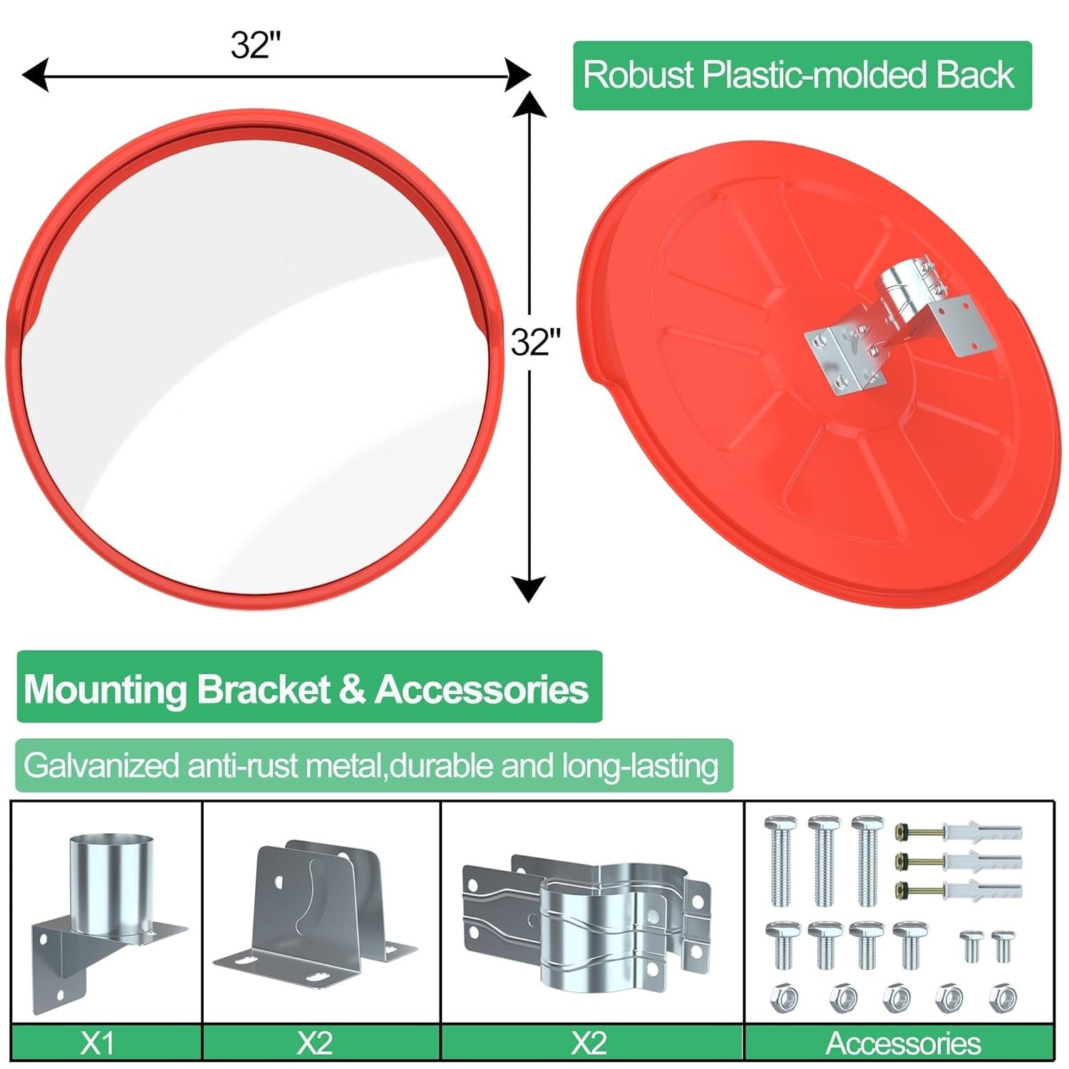 32" Shatter-Proof Security Mirror with Adjustable Bracket for Enhanced Safety