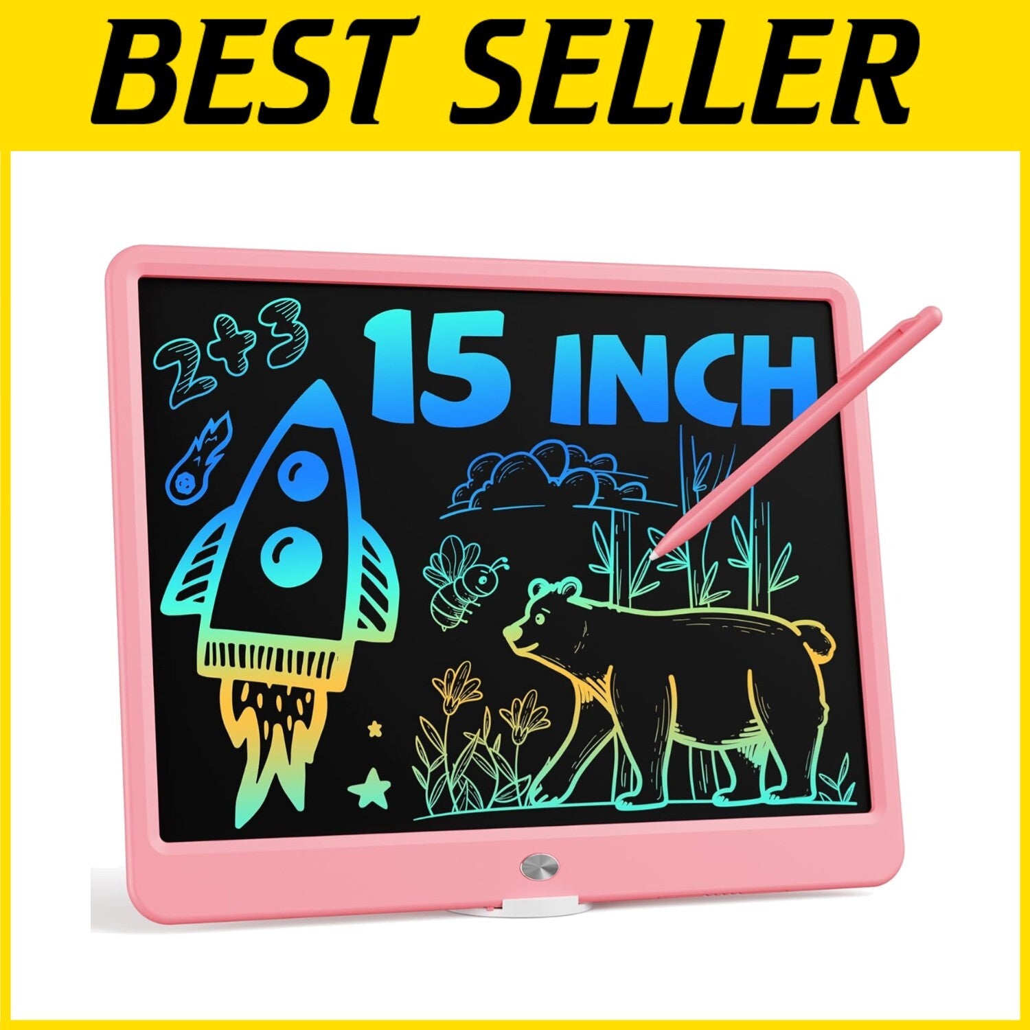 15-Inch LCD Writing Tablet - Eco-Friendly Doodle Pad for Kids, Lightweight Pink