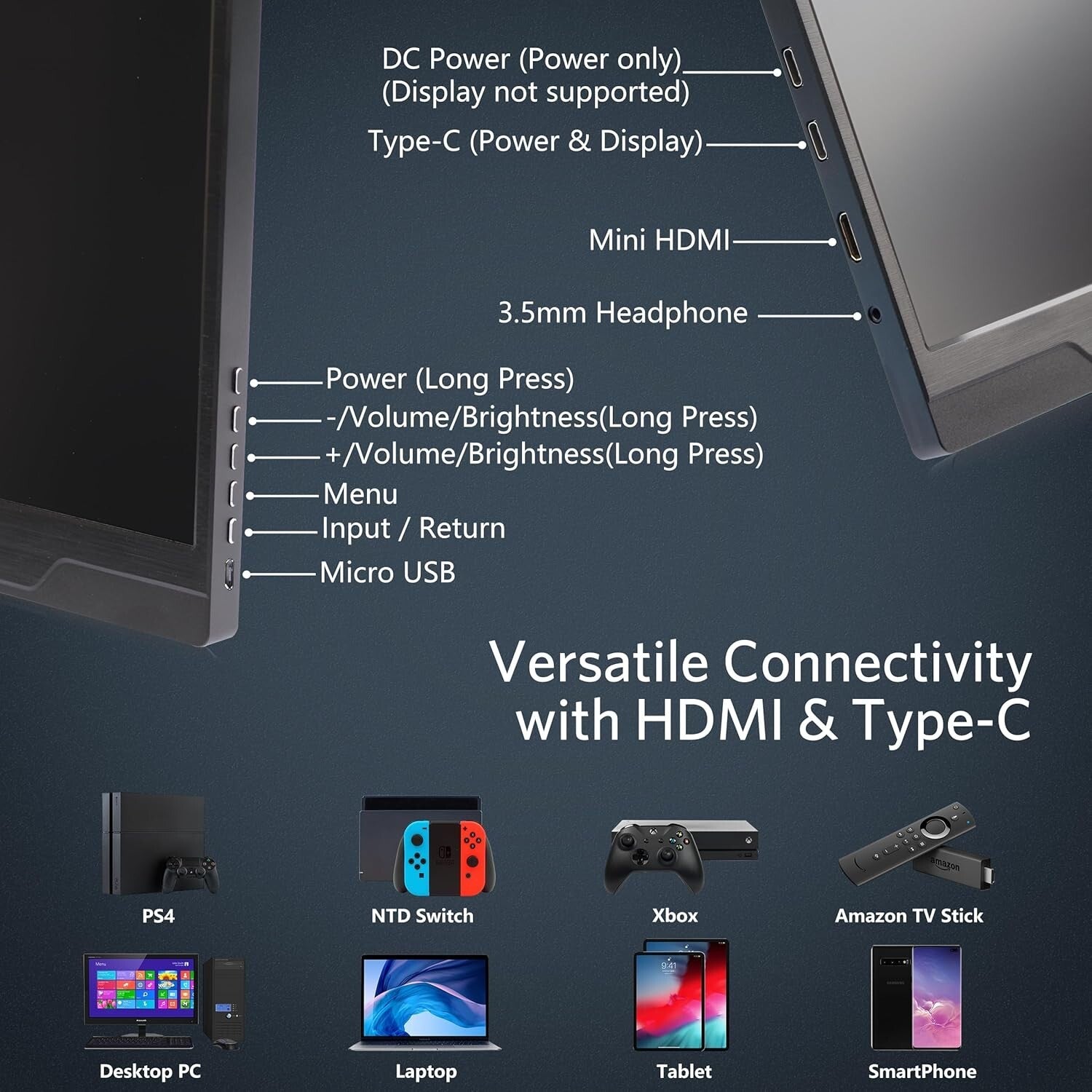 17.3-Inch FHD Portable Gaming Monitor - USB-C, HDR, FreeSync & Built-in Speakers