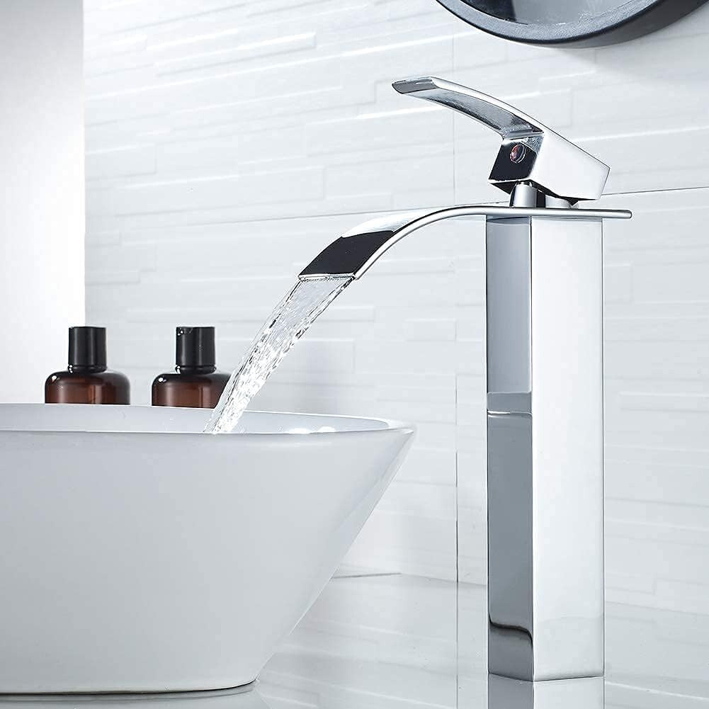Water-Saving Chrome Bathroom Vessel Sink with Elegant Waterfall Feature