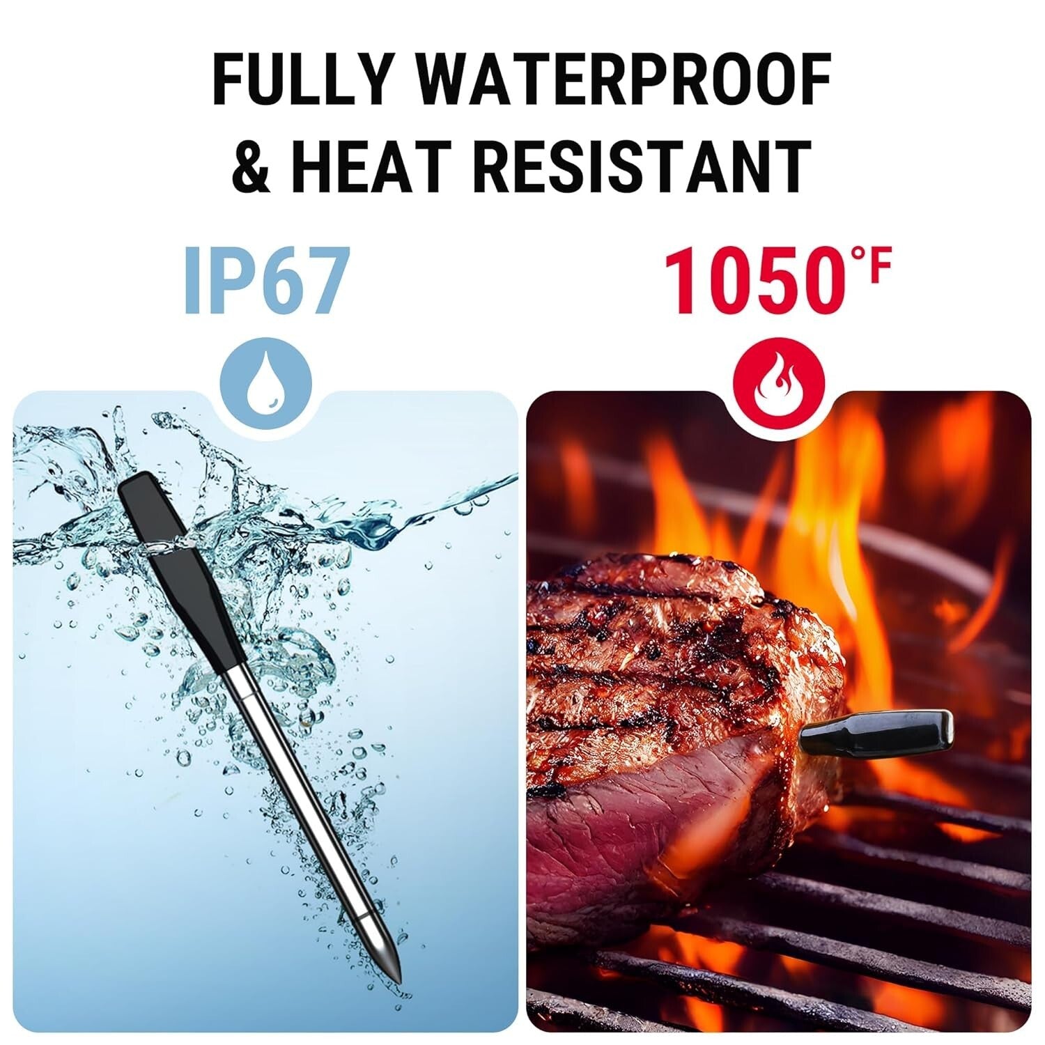 Wireless Bluetooth Meat Thermometer with App and Unlimited Range – 1050°F