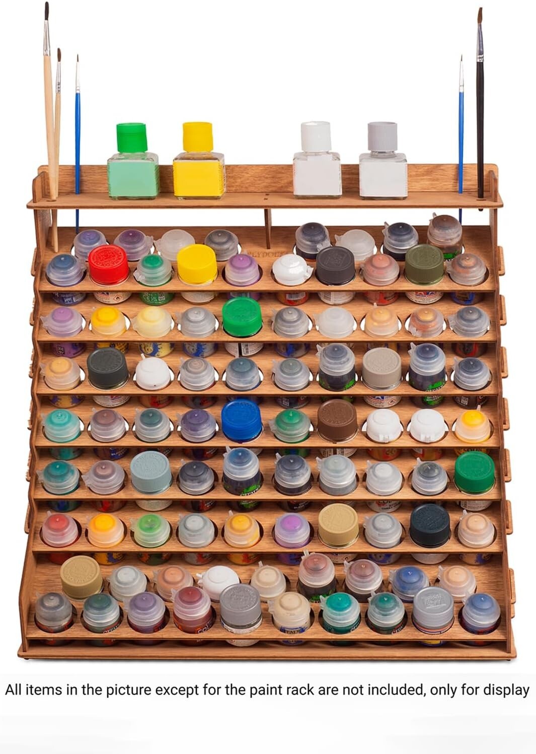 Elegant Wooden Paint Organizer for 87 Bottles & 14 Brushes - Easy Assembly