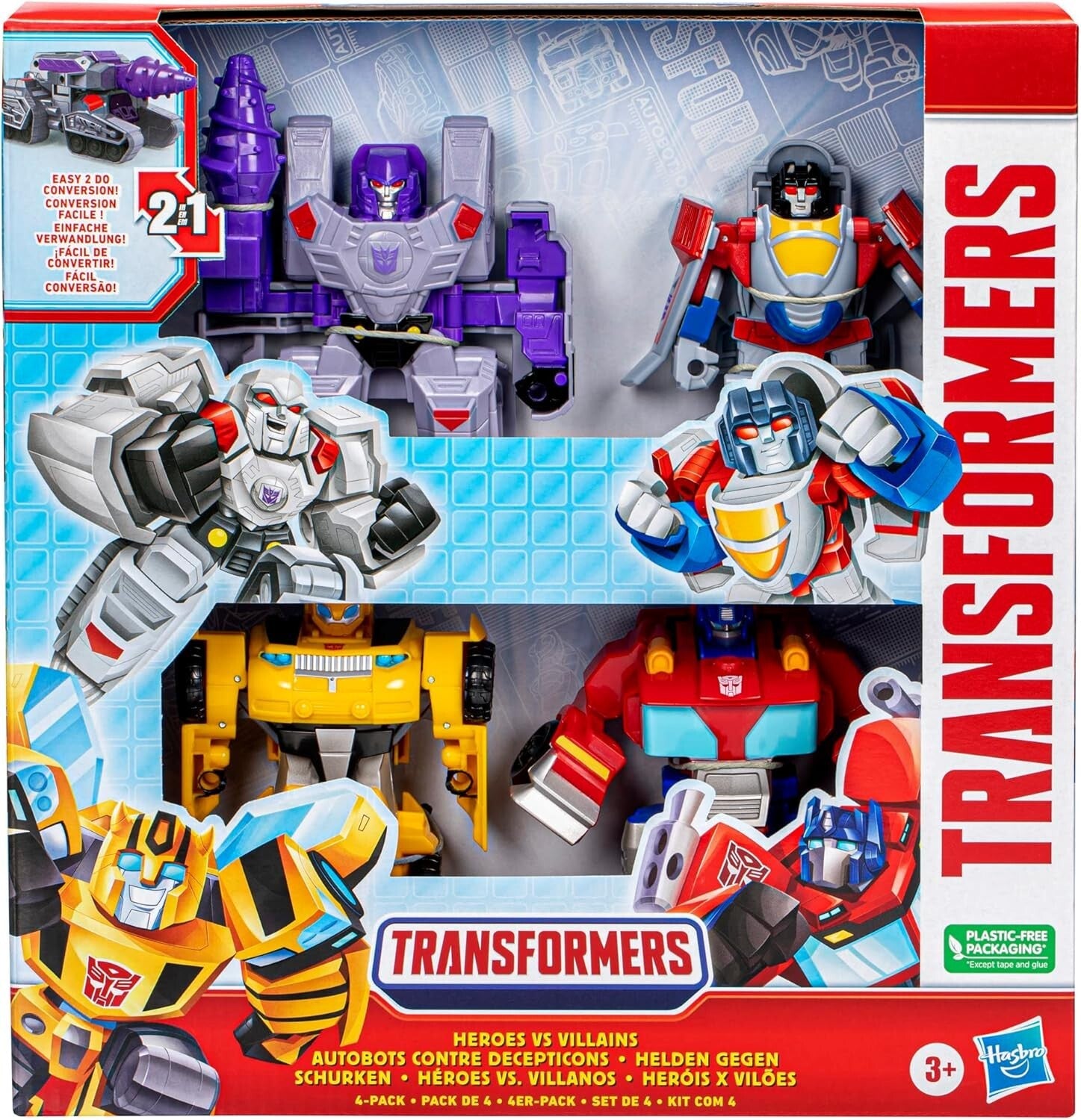 Autobot & Decepticon Heroes vs Villains 4-Pack Robot Action Figures for Kids