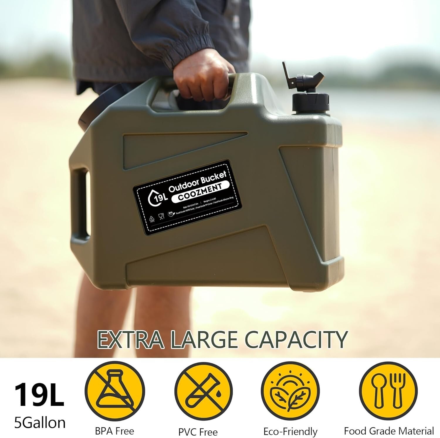 Compact 5 Gallon Water Jug with Spigot - Ideal for Camping and Emergency Use