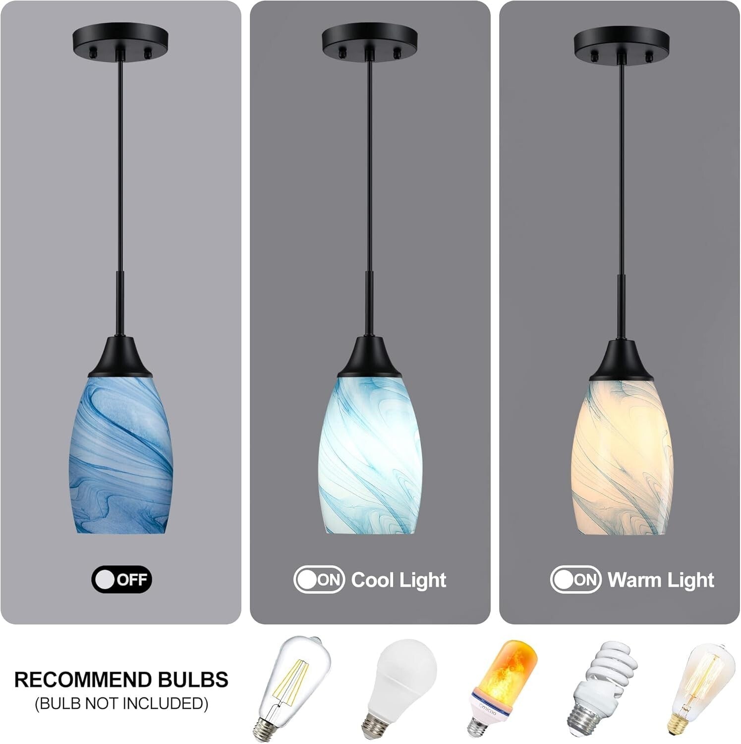 Elegant Blue Marble Art Glass Pendant Lighting - 3-Pack Adjustable Fixtures