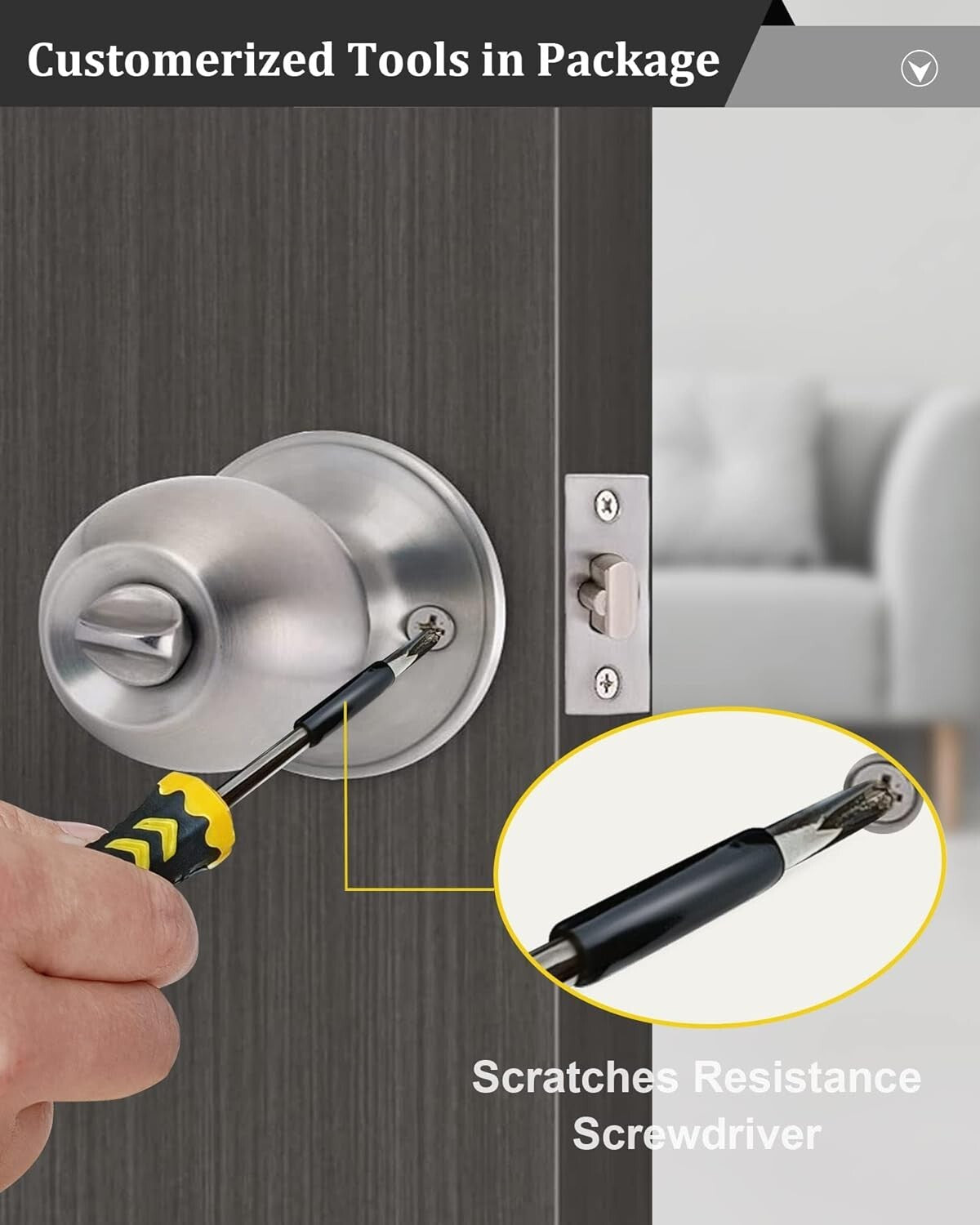 Durable Satin Nickel Door Knob Set with Deadbolt - 4 Same Keyed Security
