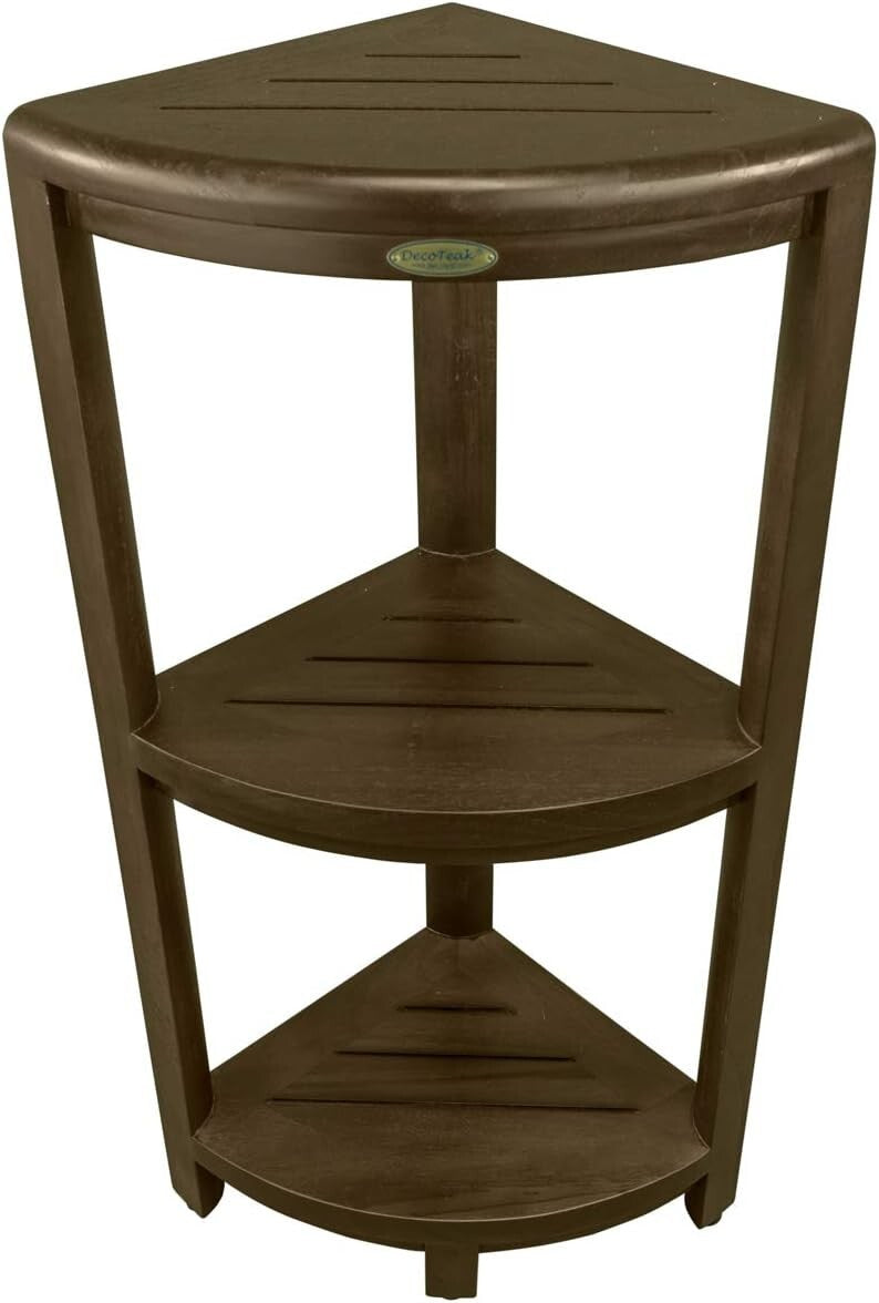 Durable Teak Shower Caddy with Adjustable Feet - Perfect for Corner Spaces