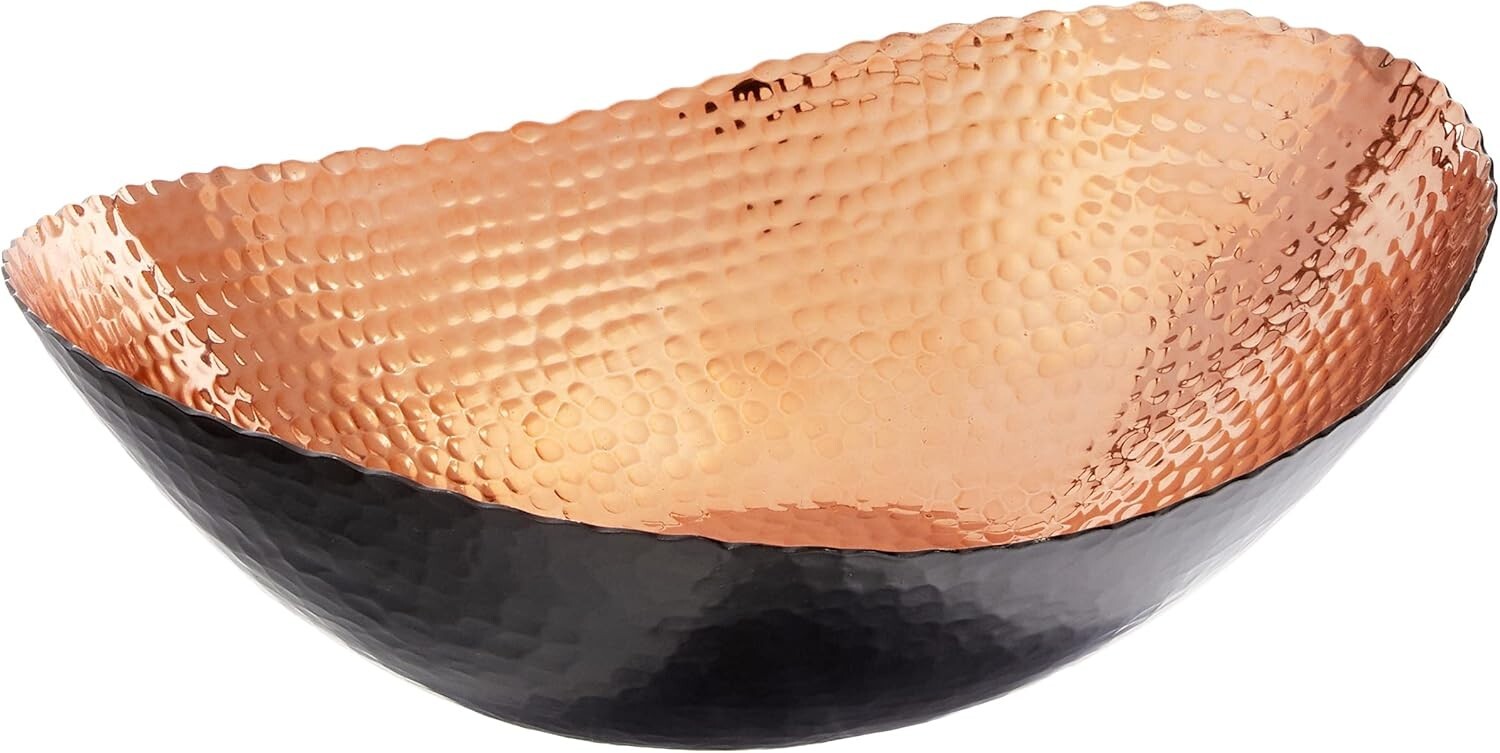Elegant 14.75" x 11" Hammered Black and Copper Oval Bowl - Fruit or Nut Use