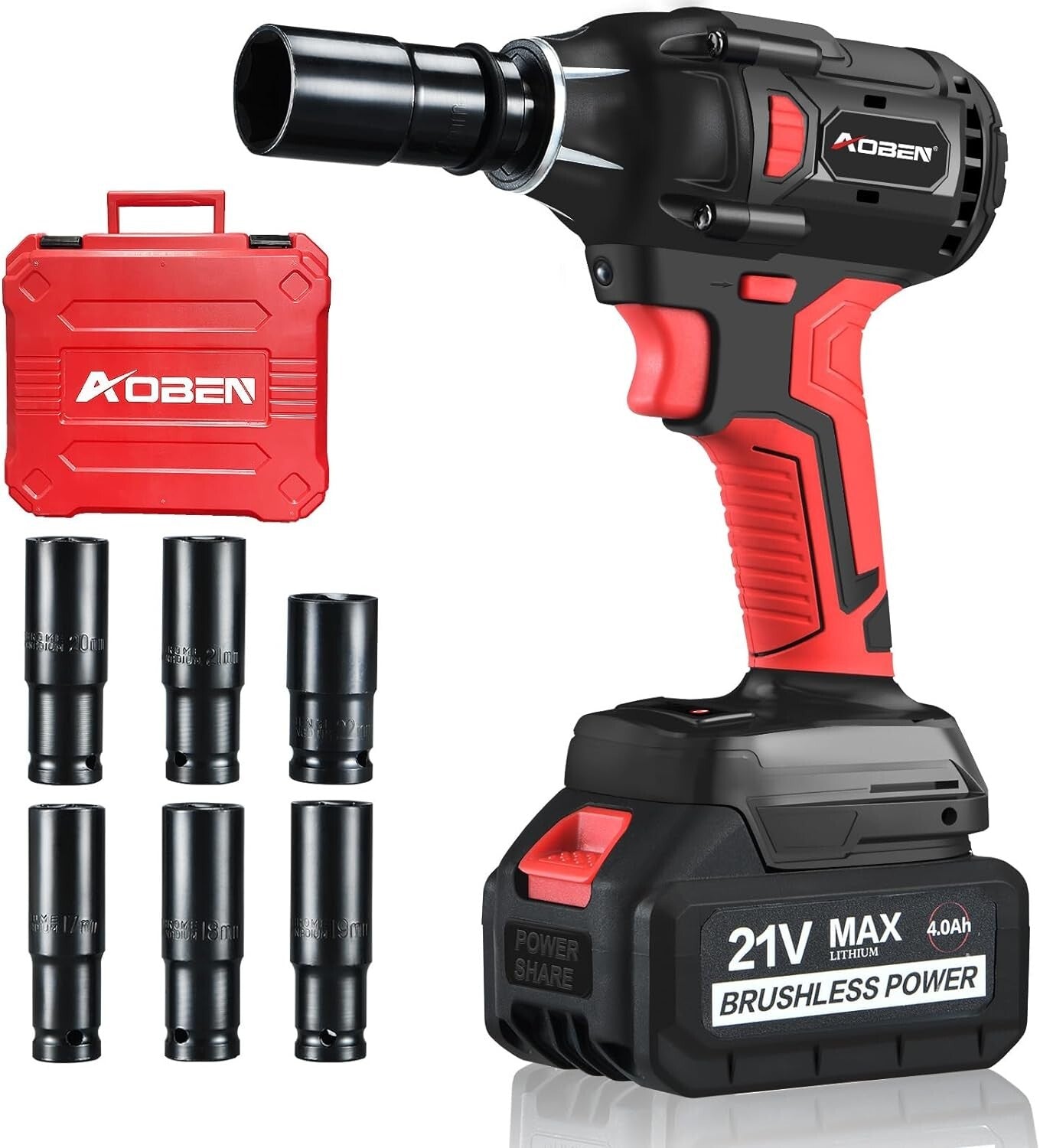 Ergonomic Cordless Impact Wrench - 400N.m Torque with 6 Sockets & Tool Bag