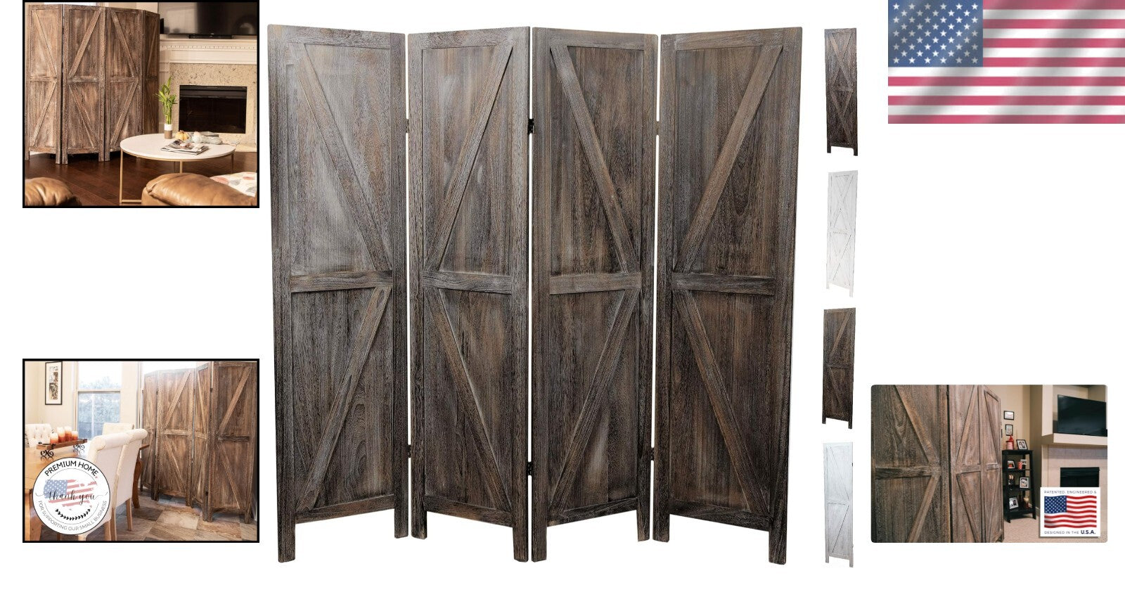 Rustic Barnwood Room Divider: Portable 4-Panel Folding Privacy Screen