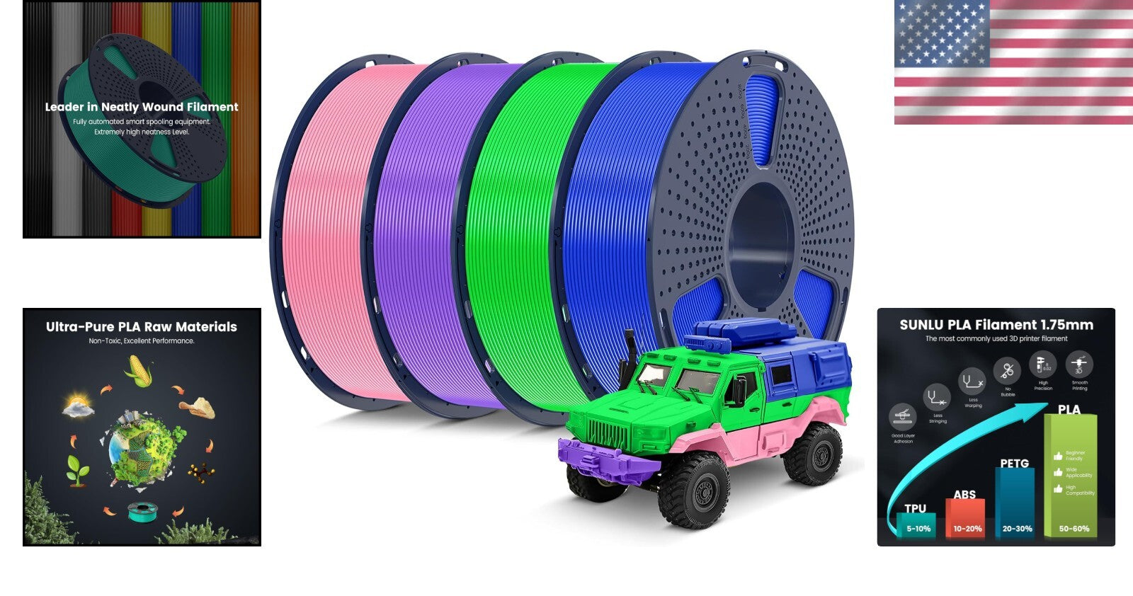 Effortless 3D Printing with 4kg Multicolor PLA Filament - Neatly Wound, 1.75mm