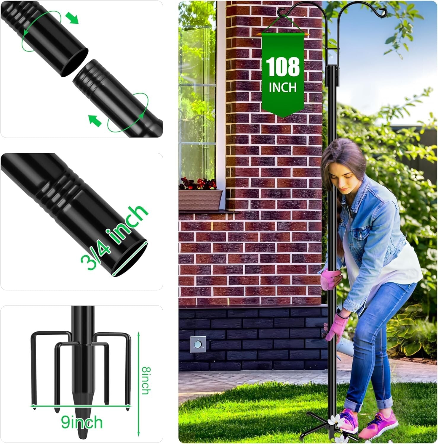 Elegant 2-Pack Heavy Duty Garden Poles with Dual Arms for Bird Feeders & Lights