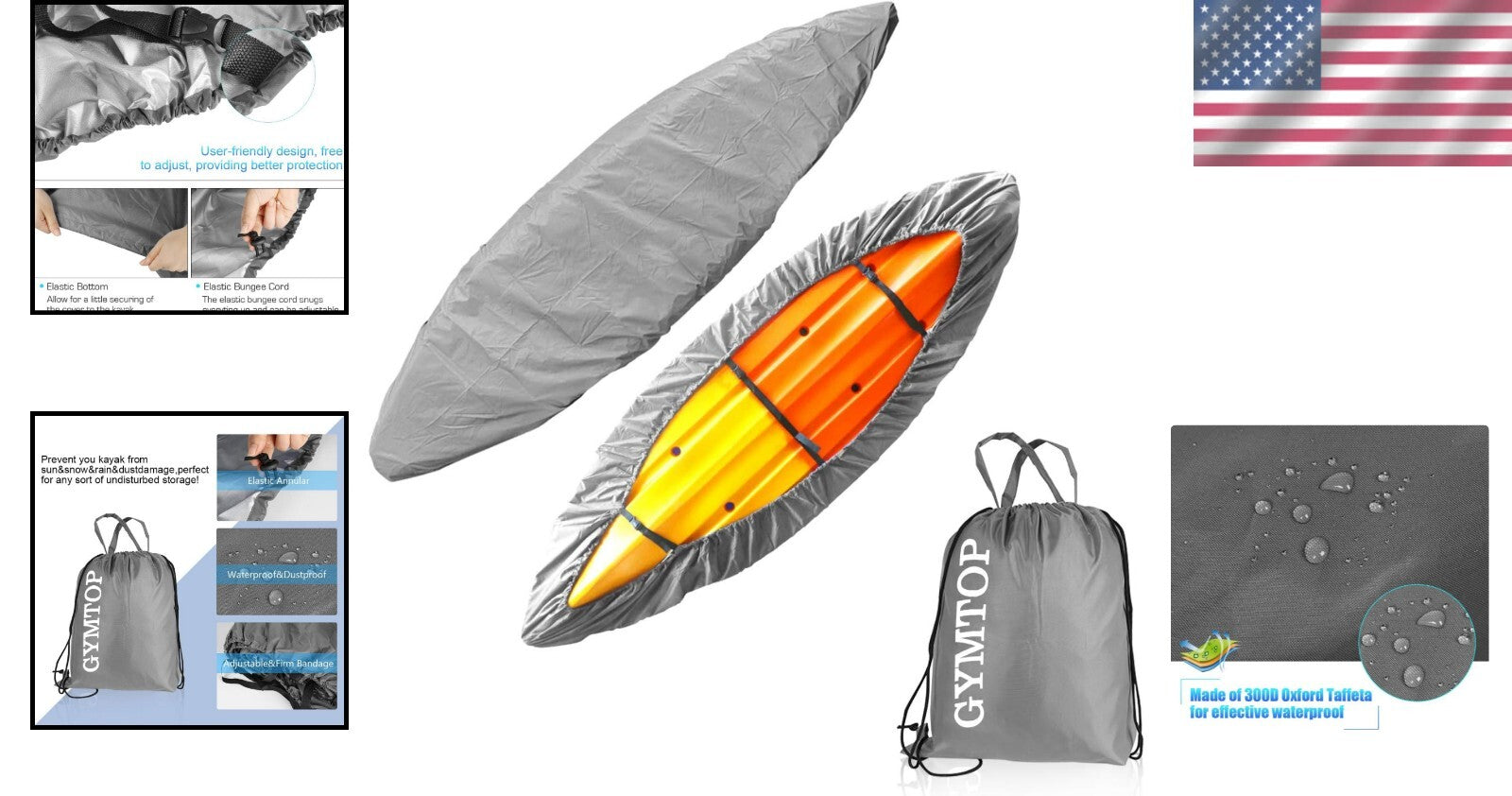 Durable 7.8-18ft Kayak Cover - Waterproof Oxford Fabric with Adjustable Bandage