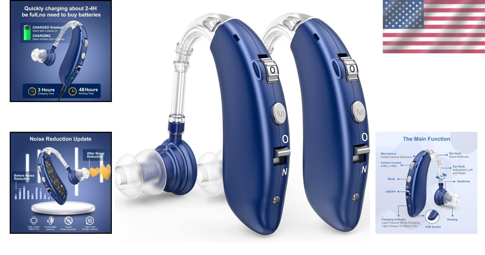 Sleek Rechargeable Hearing Aids: Discreet Sound Amplifier for Tinnitus Relief