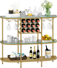 Load image into Gallery viewer, Compact Modern Gold Bar Table with 12-Bottle Wine Rack and Glass Holders